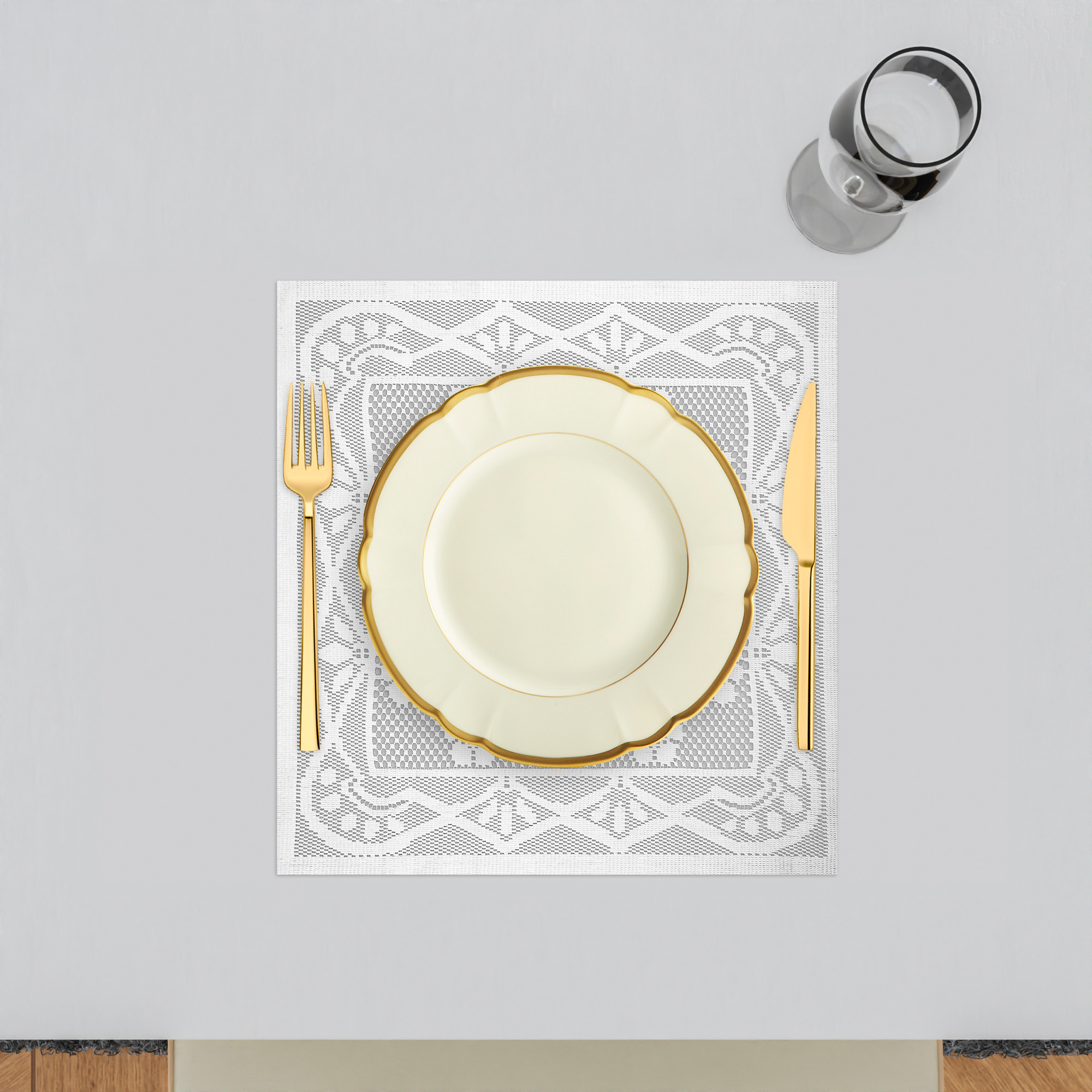 Kuber Industries Side Table Mat | Bed Side Table Mat | Center Table Mats | Square Plain Net Placemat Set | Bed Side Table Placemats for Home Décor | 20 Inch | Pack of 2 | White
