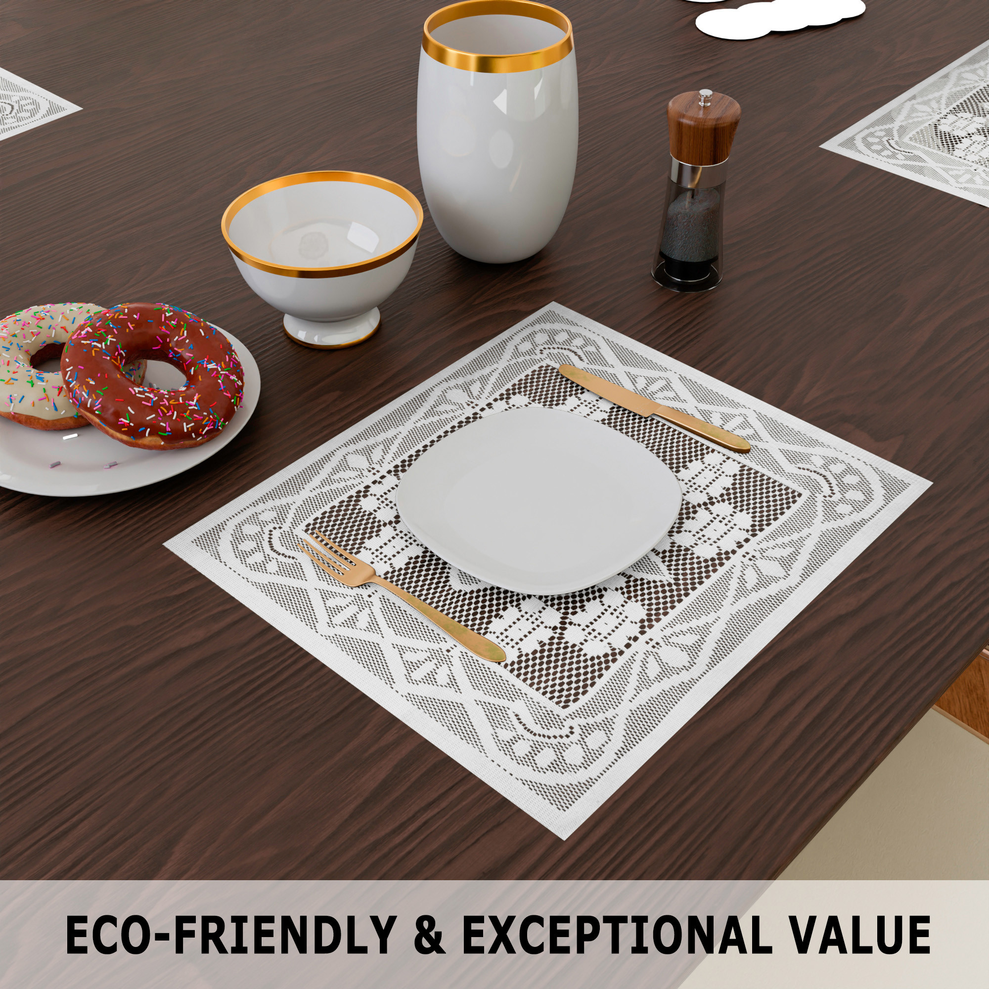 Kuber Industries Side Table Mat | Bed Side Table Mat | Center Table Mats | Square Plain Net Placemat Set | Bed Side Table Placemats for Home Décor | 20 Inch | Pack of 2 | White