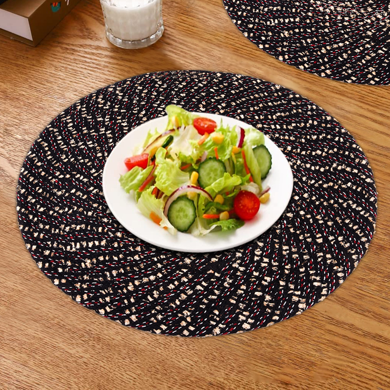 Kuber Industries Side Table Mats | Round Feather Table Mat | Bed-Side Table Mat | Center Table Mat | Reversible Dining Mat | Table Runner Mat | 16 Inch | Small | Brown