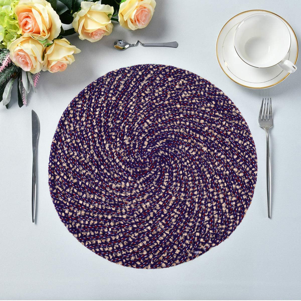 Kuber Industries Side Table Mats  Round Feather Table Mat  Bed-Side Table Mat  Center Table Mat  Reversible Dining Mat  Table Runner Mat  16 Inch  Small  Purple