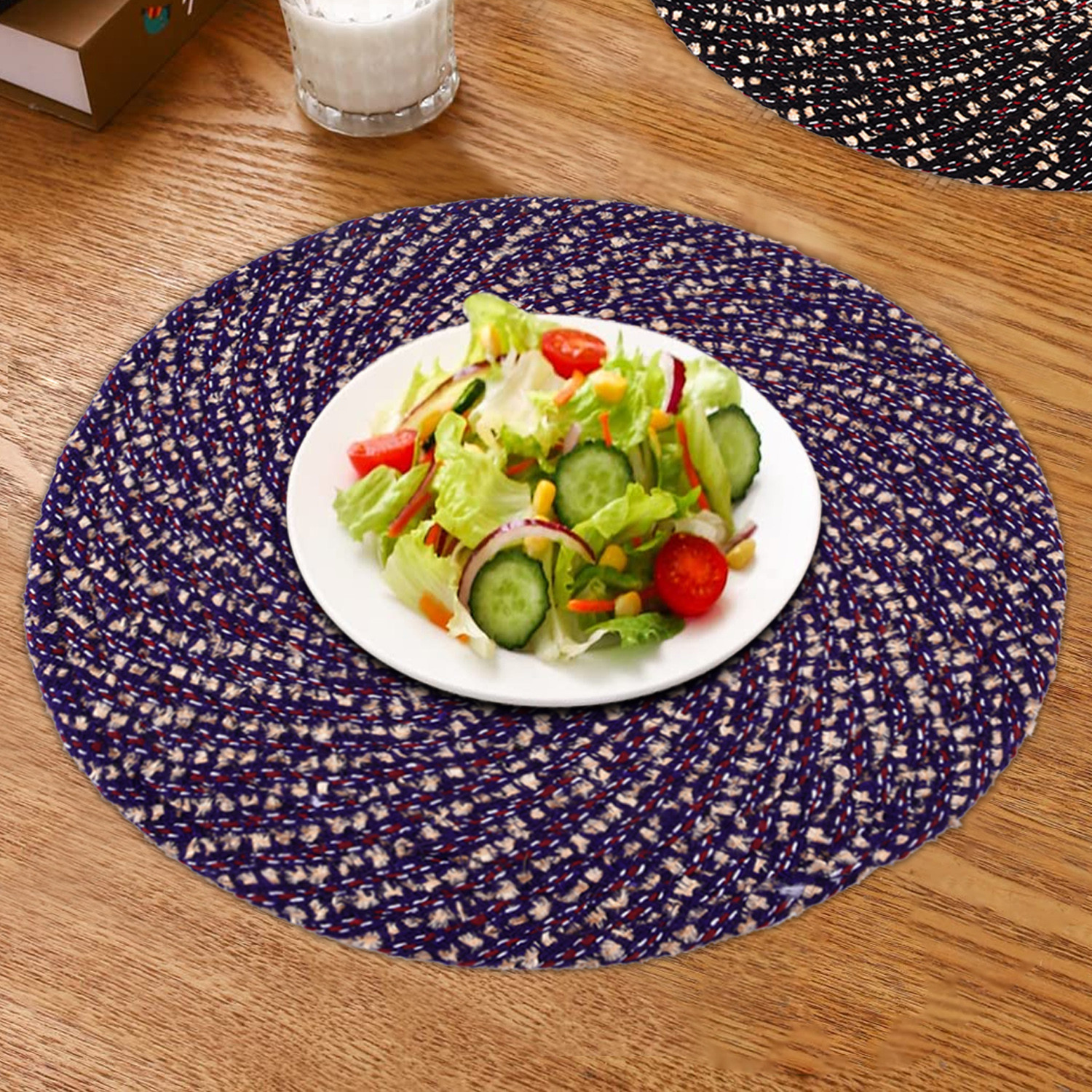 Kuber Industries Side Table Mats  Round Feather Table Mat  Bed-Side Table Mat  Center Table Mat  Reversible Dining Mat  Table Runner Mat  16 Inch  Small  Purple