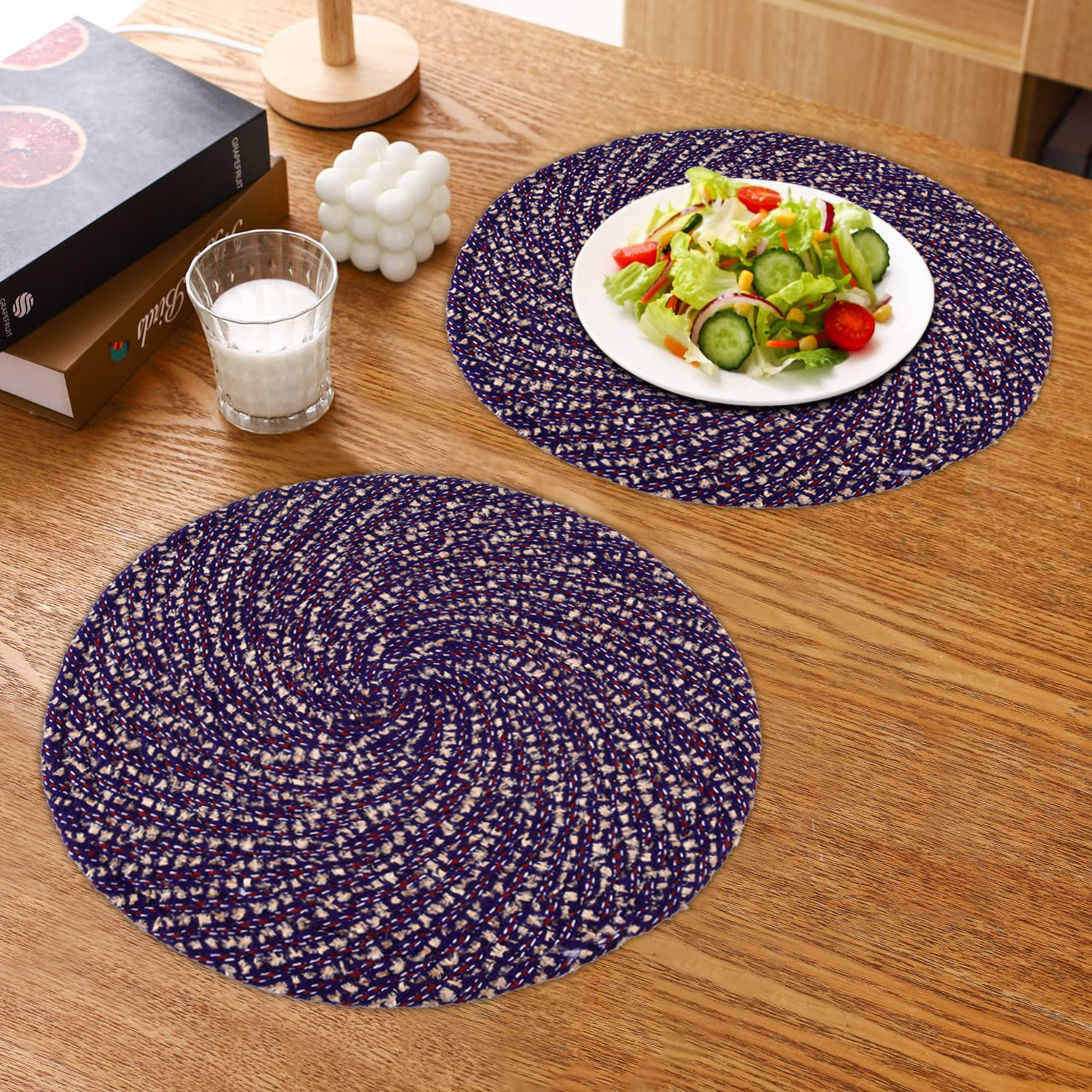 Kuber Industries Side Table Mats  Round Feather Table Mat  Bed-Side Table Mat  Center Table Mat  Reversible Dining Mat  Table Runner Mat  16 Inch  Small  Purple