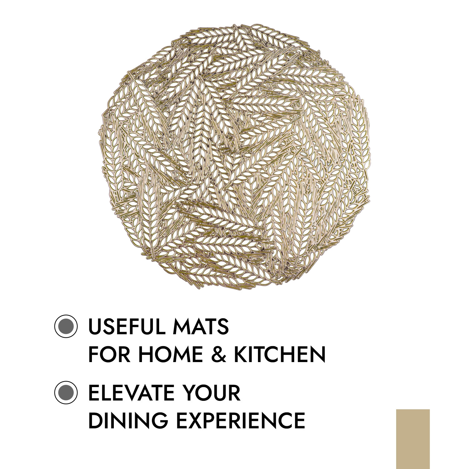 Kuber Industries Side Table Mats | Table Mat For Bedroom | Bed-Side Table Mat | Center Table Mat | Table Dining Mat | Table Runner Mat | Round Leaf-Design | 2 Piece Set | Golden