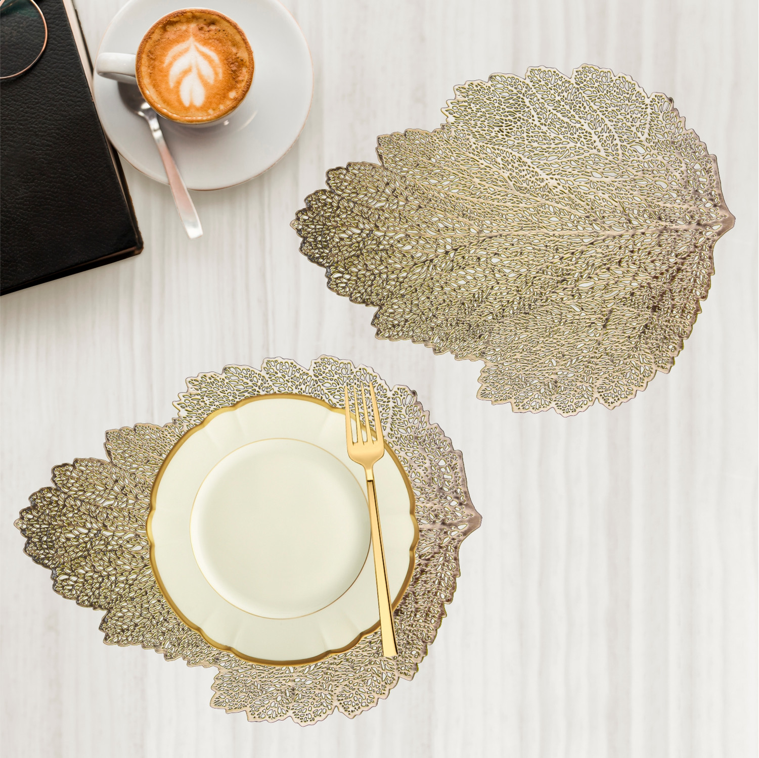 Kuber Industries Side Table Mats | Table Mat For Bedroom | Bed-Side Table Mat | Center Table Mat | Table Dining Mat | Table Runner Mat | Patta Shape | 2 Piece Set | Golden