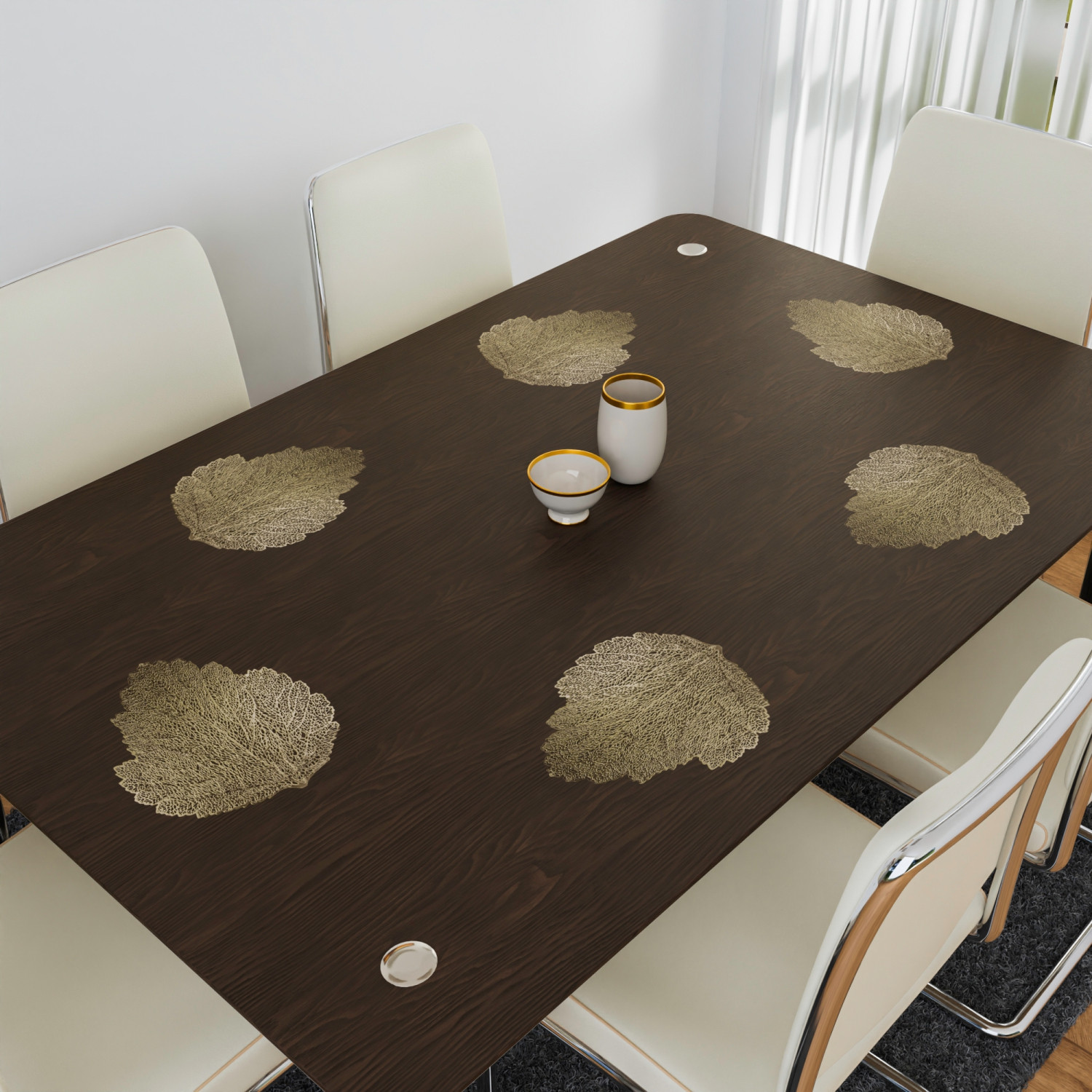 Kuber Industries Side Table Mats | Table Mat For Bedroom | Bed-Side Table Mat | Center Table Mat | Table Dining Mat | Table Runner Mat | Patta Shape | 2 Piece Set | Golden