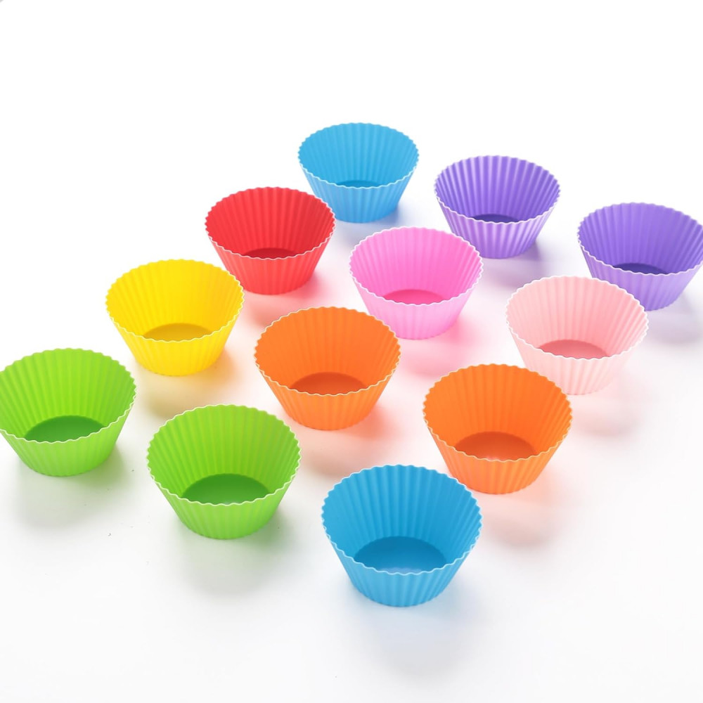 Kuber Industries Silicon Small Cup cake mould Set Of 12|Reusable Muffin Moulds (Multi)