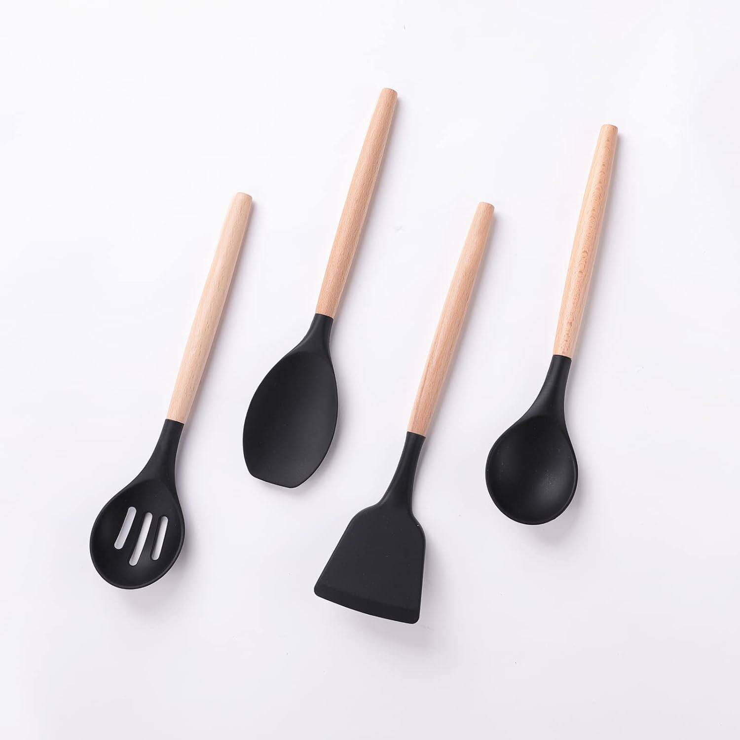 Kuber Industries Silicon Spatula Set | Flexible Kitchen Utensil Set | Spatula for Cooking | Non-Stick Spatula | Heat Resistant Spatula With Wooden Handle | DSSH001-2 | Set of 12 | Black