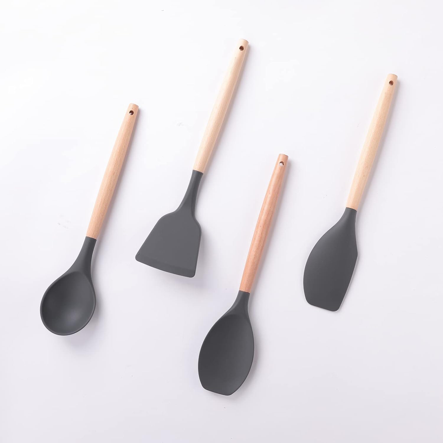 Kuber Industries Silicon Spatula Set | Flexible Kitchen Utensil Set | Spatula for Cooking | Non-Stick Spatula | Heat Resistant Spatula With Wooden Handle | DSSH001-1 | Set of 12 | Gray