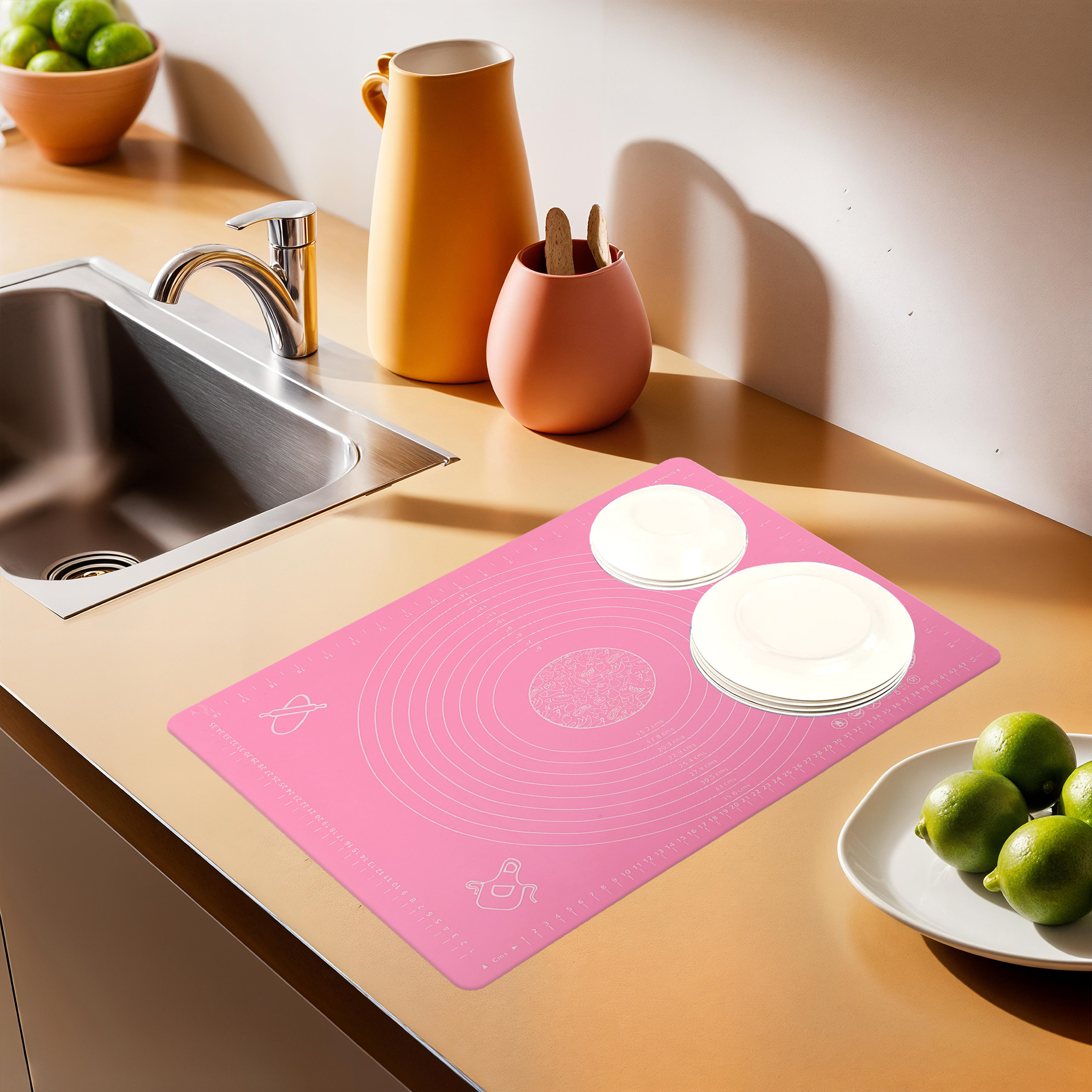 Kuber Industries Silicone Mat for Chapati  Reusable Roti Mat for Kitchen  Non-Stick Silicone Sheet for Chapati  Ideal for Rolling Dough Kneading  Baking  HW-9-PNK  Spiral - Pink