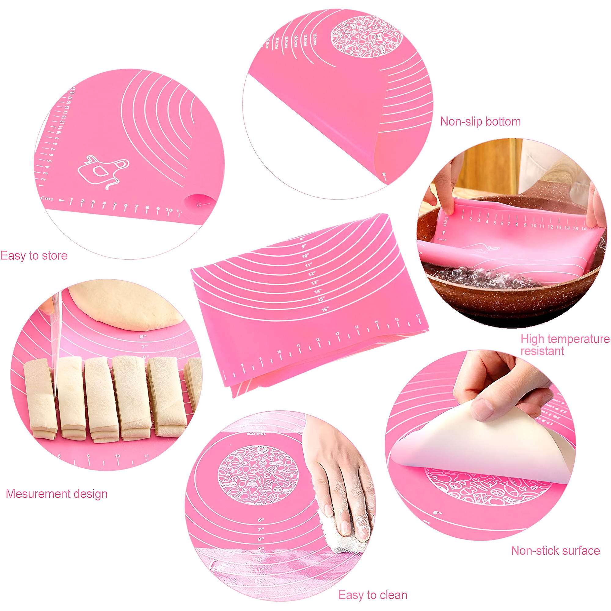 Kuber Industries Silicone Mat for Chapati  Reusable Roti Mat for Kitchen  Non-Stick Silicone Sheet for Chapati  Ideal for Rolling Dough Kneading  Baking  HW-9-PNK  Spiral - Pink