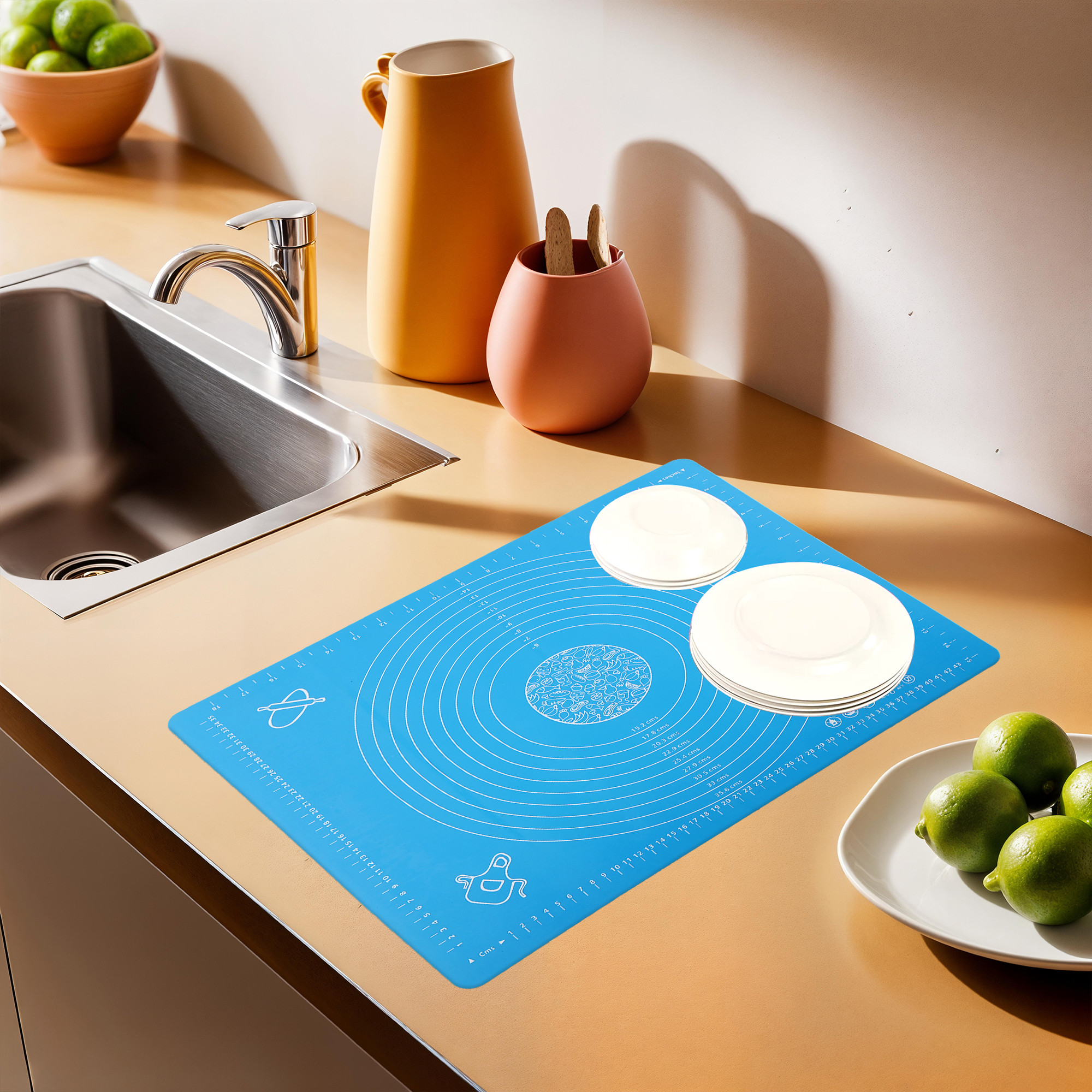 Kuber Industries Silicone Mat for Chapati  Reusable Roti Mat for Kitchen  Non-Stick Silicone Sheet for Chapati  Ideal for Rolling Dough Kneading  Baking  HW-9-BLU  Spiral - Blue