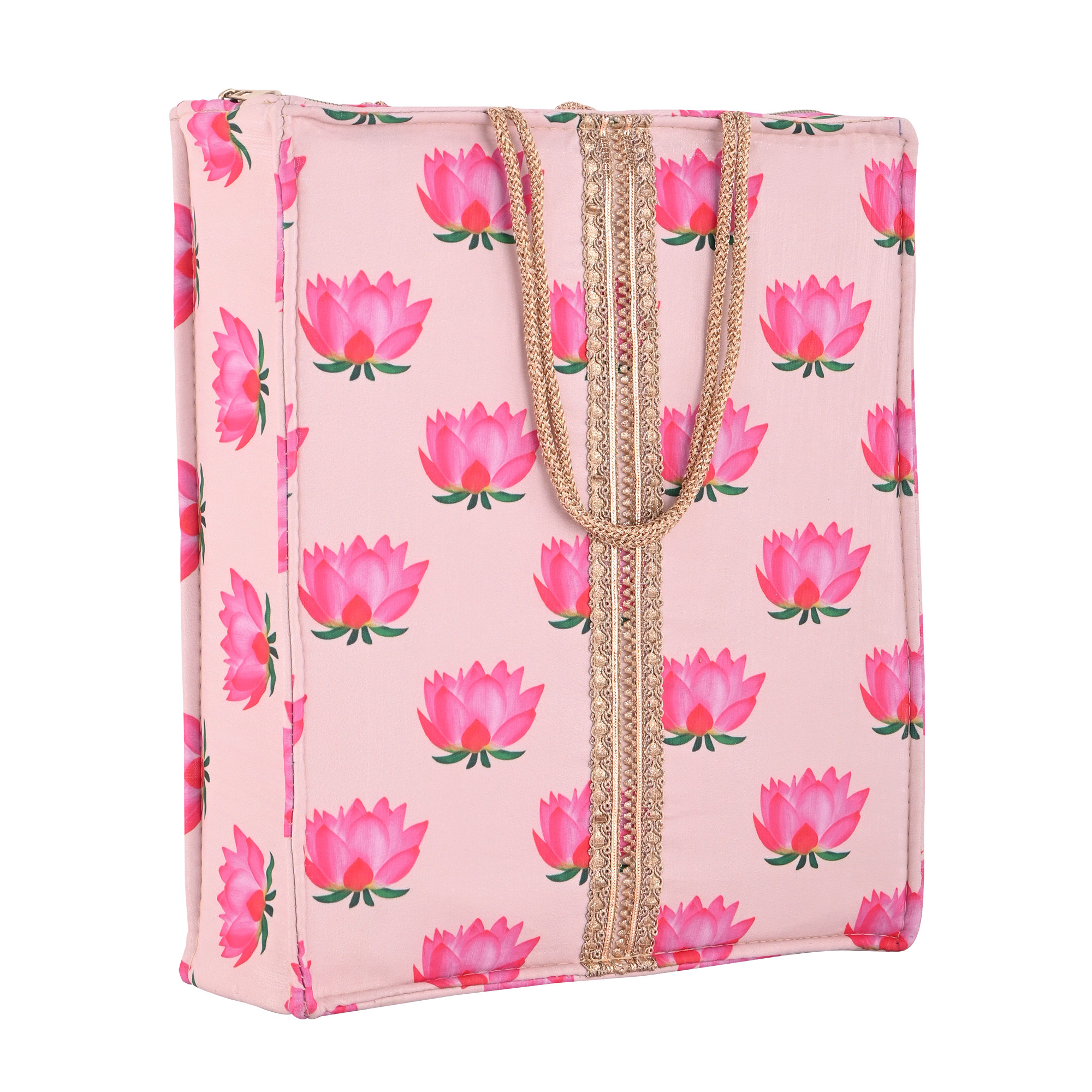 Kuber Industries Silk Cloth Bags for Gifting with Zipper Lace and Handle  Handbag Housewarming Ceremony Shagun Traditional Bag for Return Gifts  Lotus Print - Cream