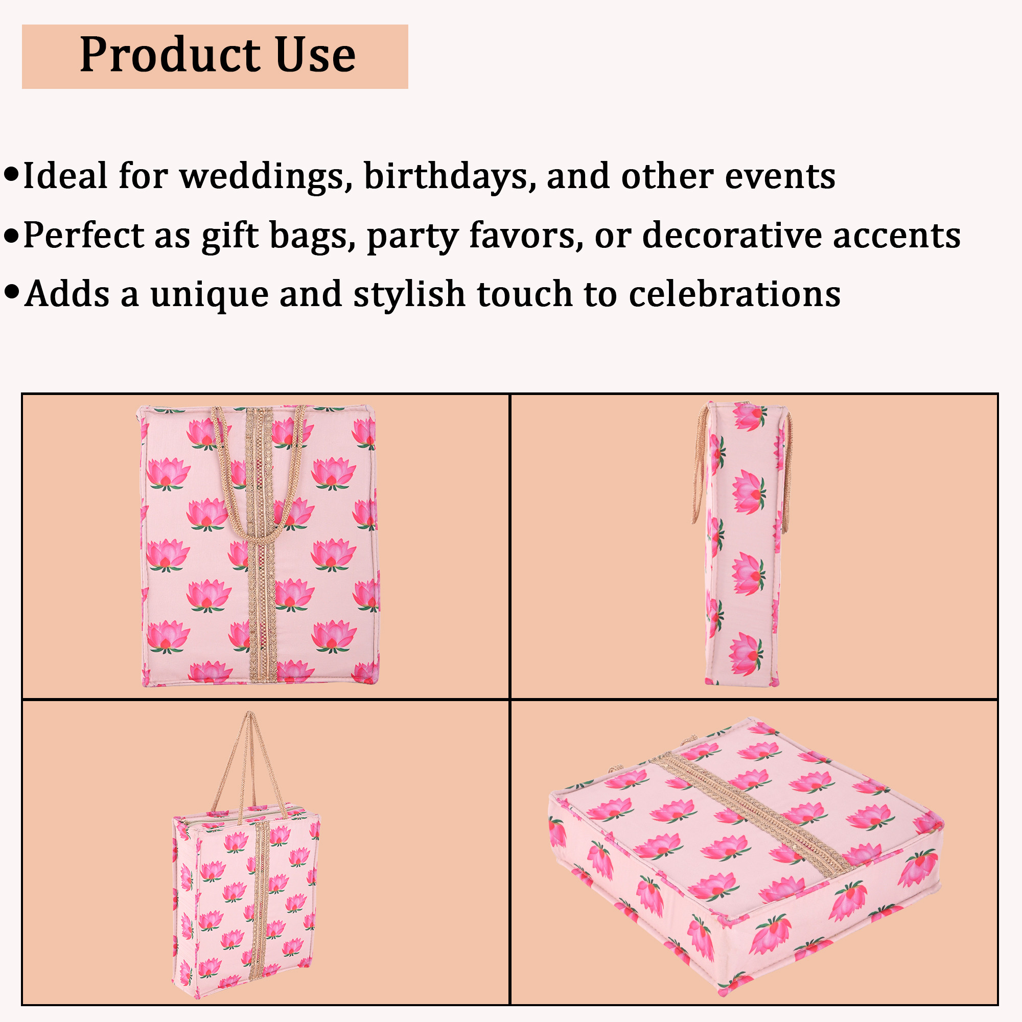 Kuber Industries Silk Cloth Bags for Gifting with Zipper Lace and Handle  Handbag Housewarming Ceremony Shagun Traditional Bag for Return Gifts  Lotus Print - Cream