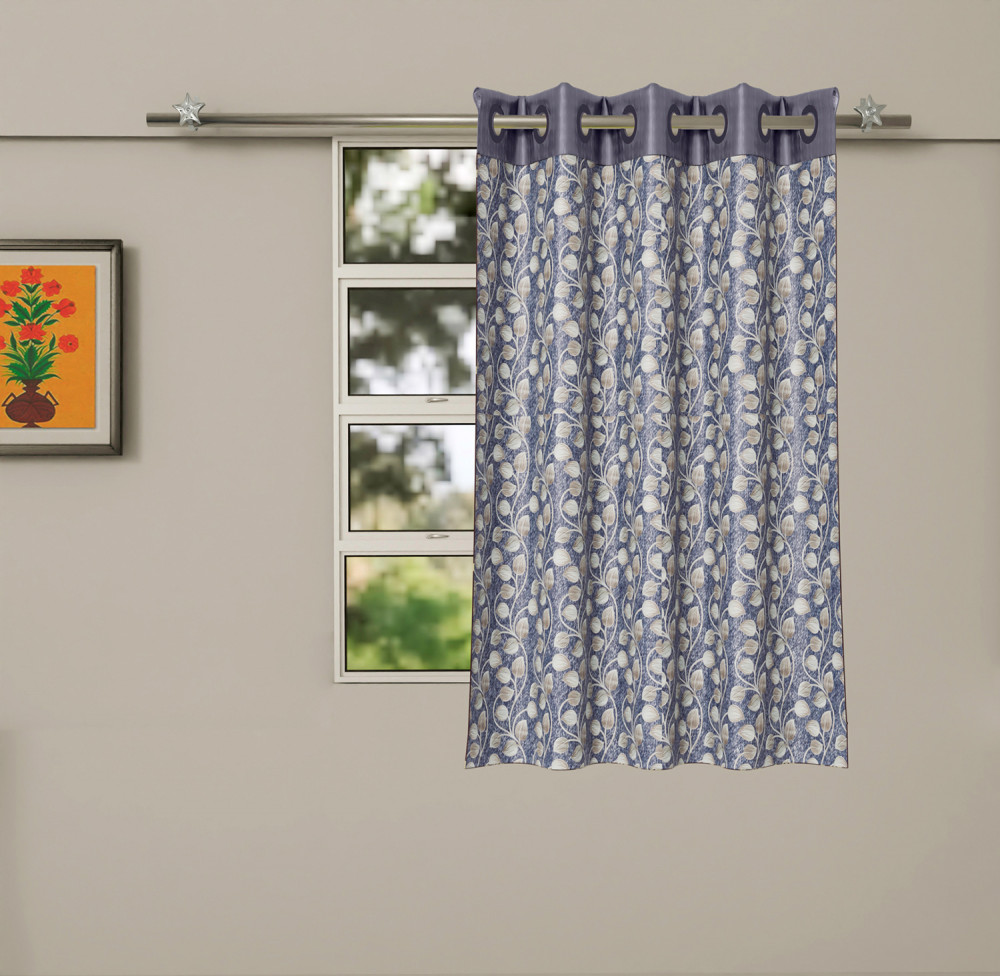 Kuber Industries Silk Decorative 5 Feet Window Curtain | Leaf Print Darkening Blackout | Drapes Curtain With 8 Eyelet For Home &amp; Office (Blue)