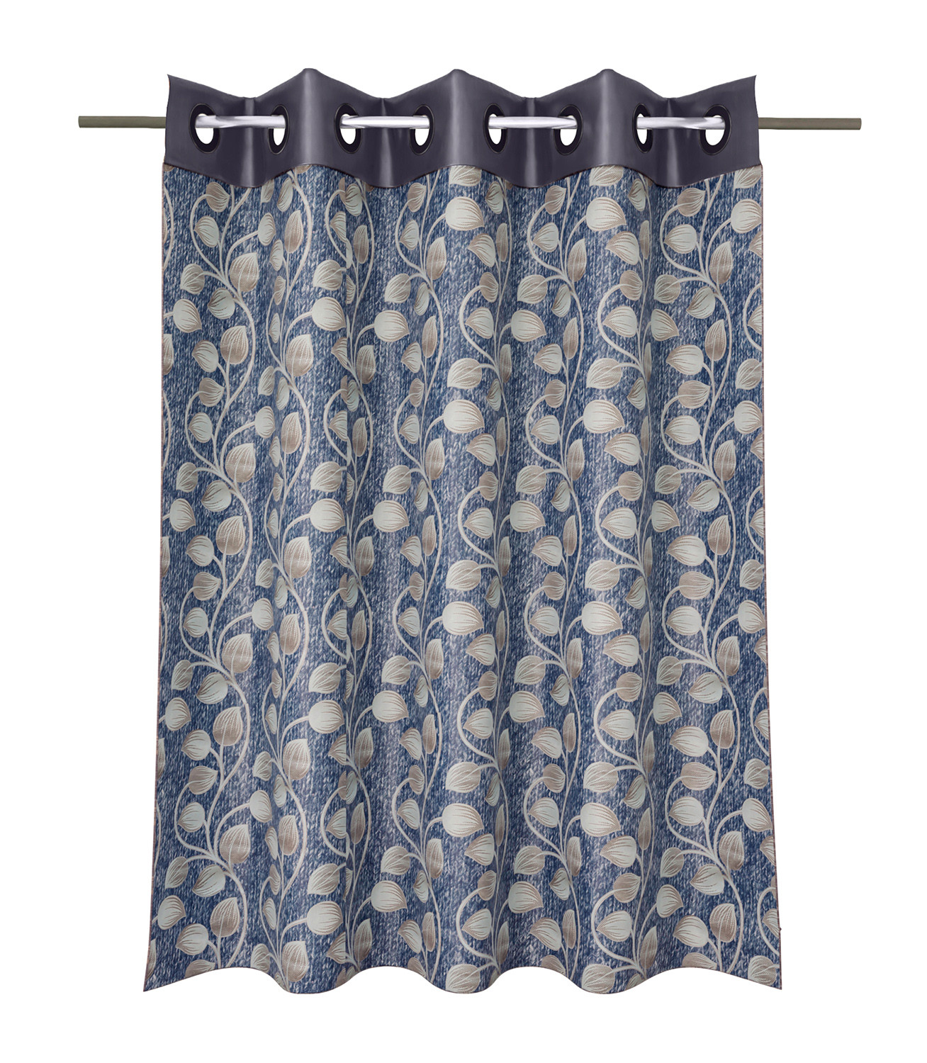 Kuber Industries Silk Decorative 5 Feet Window Curtain | Leaf Print Darkening Blackout | Drapes Curtain With 8 Eyelet For Home & Office (Blue)