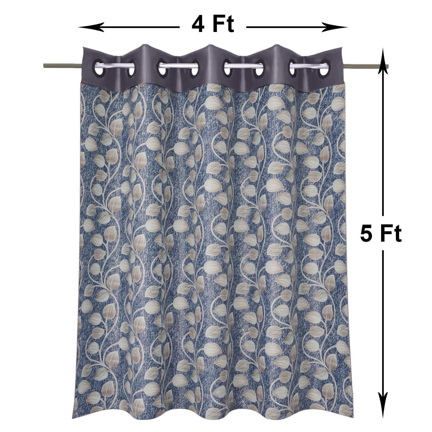 Kuber Industries Silk Decorative 5 Feet Window Curtain | Leaf Print Darkening Blackout | Drapes Curtain With 8 Eyelet For Home & Office (Blue)