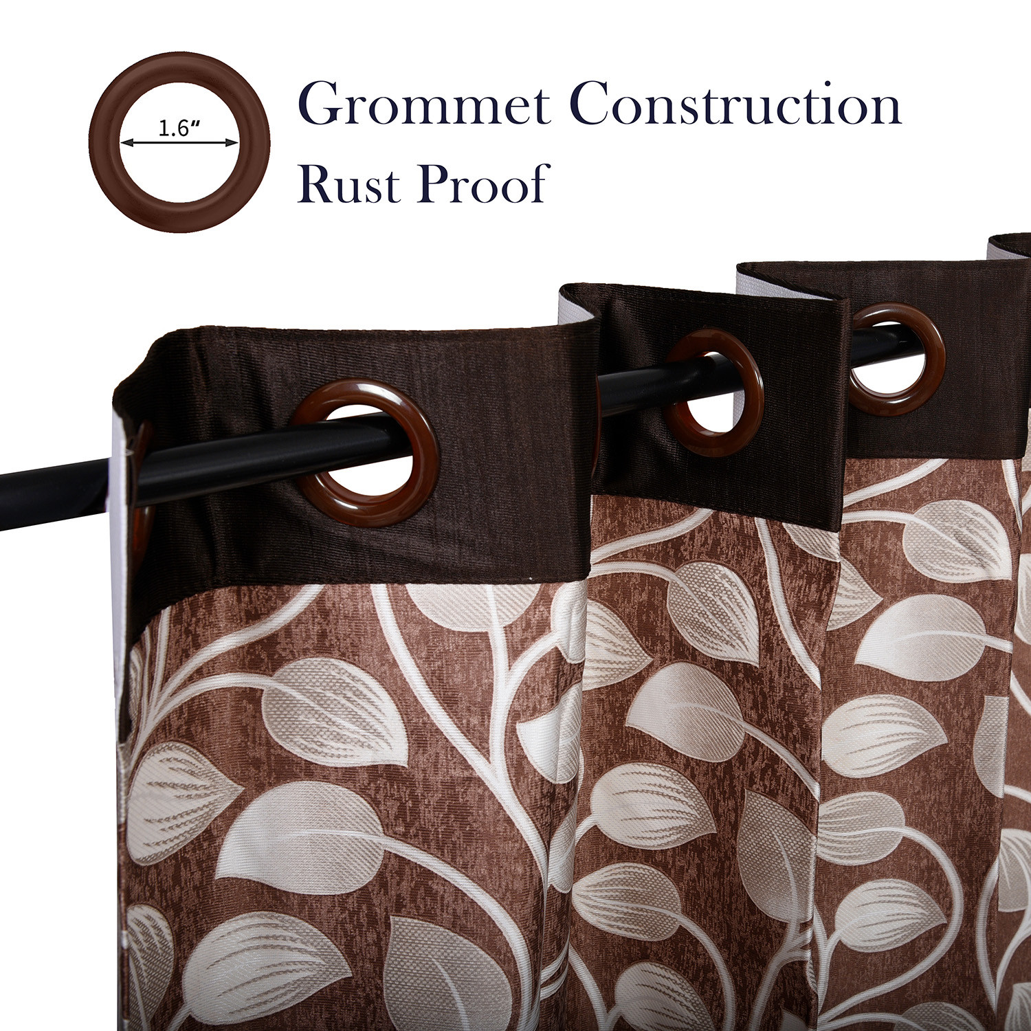 Kuber Industries Silk Decorative 5 Feet Window Curtain | Leaf Print Darkening Blackout | Drapes Curtain With 8 Eyelet For Home & Office (Brown)