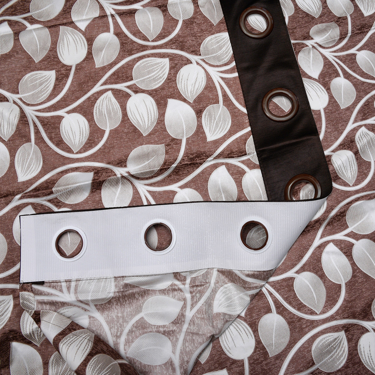 Kuber Industries Silk Decorative 5 Feet Window Curtain | Leaf Print Darkening Blackout | Drapes Curtain With 8 Eyelet For Home & Office (Brown)