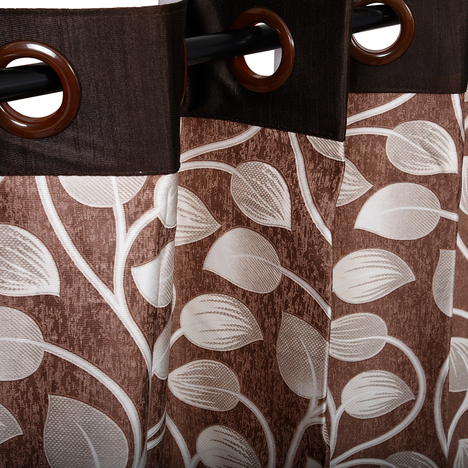 Kuber Industries Silk Decorative 5 Feet Window Curtain | Leaf Print Darkening Blackout | Drapes Curtain With 8 Eyelet For Home & Office (Brown)
