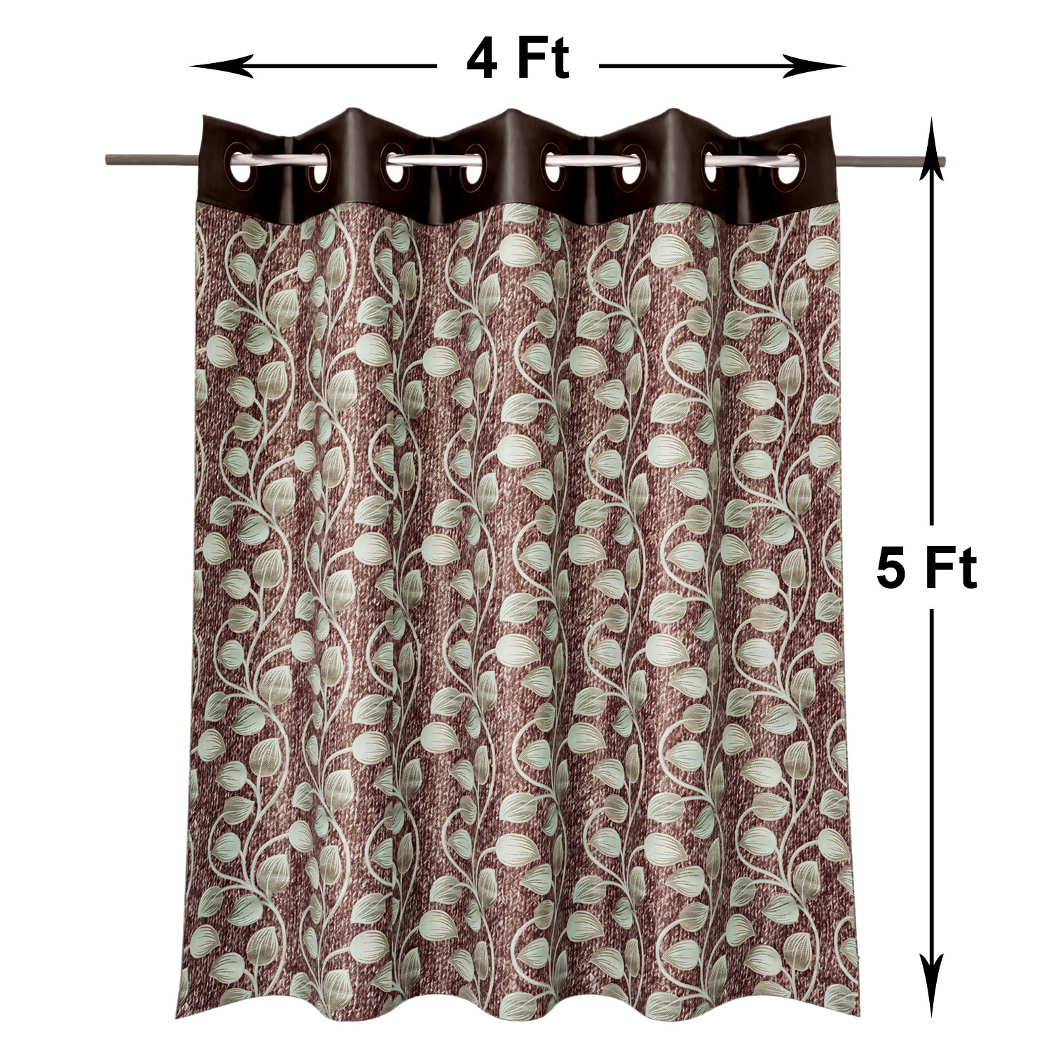 Kuber Industries Silk Decorative 5 Feet Window Curtain | Leaf Print Darkening Blackout | Drapes Curtain With 8 Eyelet For Home & Office (Brown)