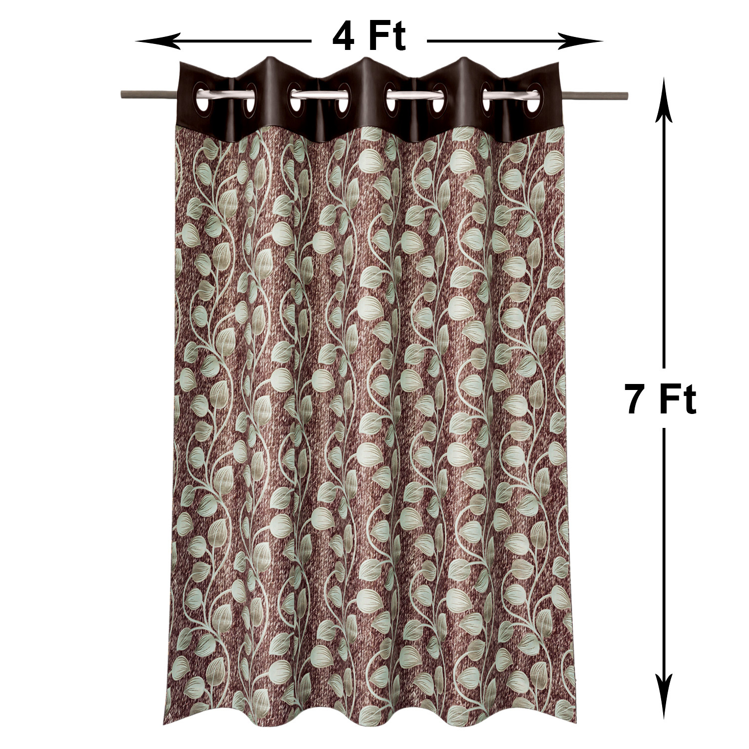 Kuber Industries Silk Decorative 7 Feet Door Curtain | Leaf Print Blackout Drapes Curtain With 8 Eyelet For Home & Office (Brown)