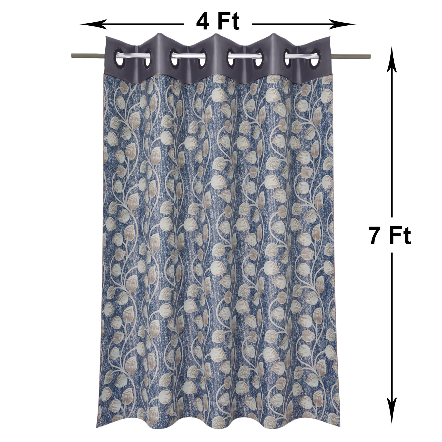 Kuber Industries Silk Decorative 7 Feet Door Curtain | Leaf Print Blackout Drapes Curtain With 8 Eyelet For Home & Office (Blue)