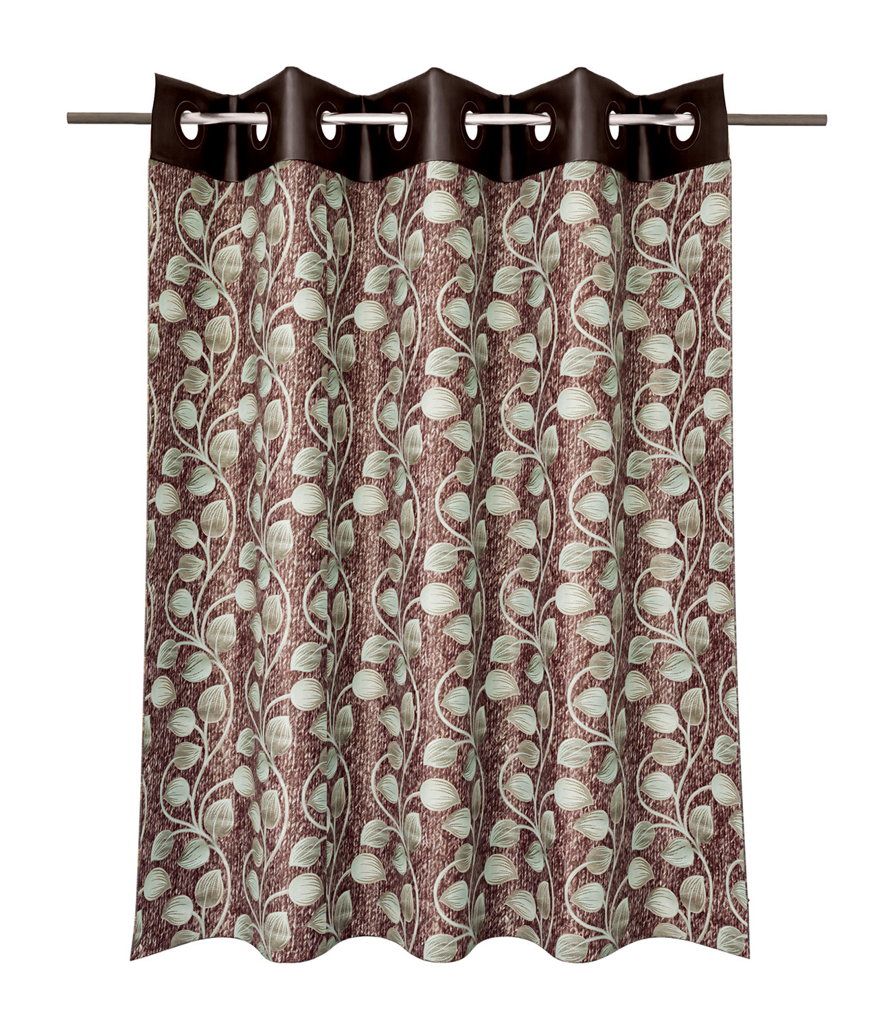 Kuber Industries Silk Decorative 9 Feet Long Door Curtain | Leaf Print Blackout Drapes Curtain With 8 Eyelet For Home & Office (Coffee)