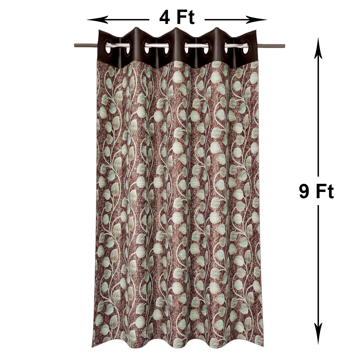 Kuber Industries Silk Decorative 9 Feet Long Door Curtain | Leaf Print Blackout Drapes Curtain With 8 Eyelet For Home & Office (Coffee)