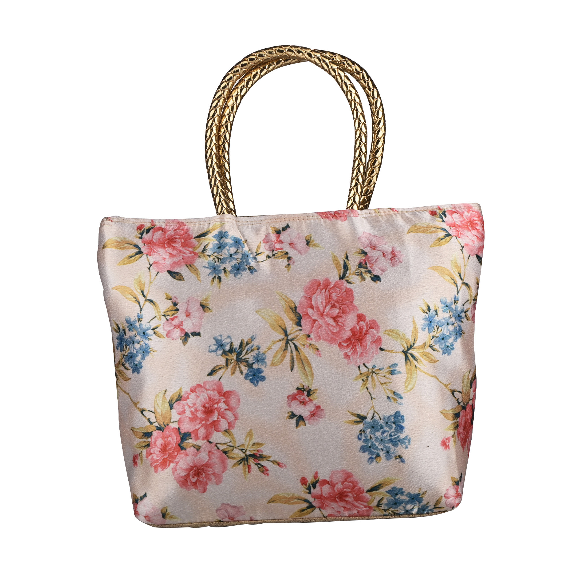 Kuber Industries Silk Small Hand Bags for Women Stylish with Handle  1 Outer Zip Pocket  Traditional Handheld Bags for Women  Ethnic Ladies Purse Handbag for Return Gifts  Golden