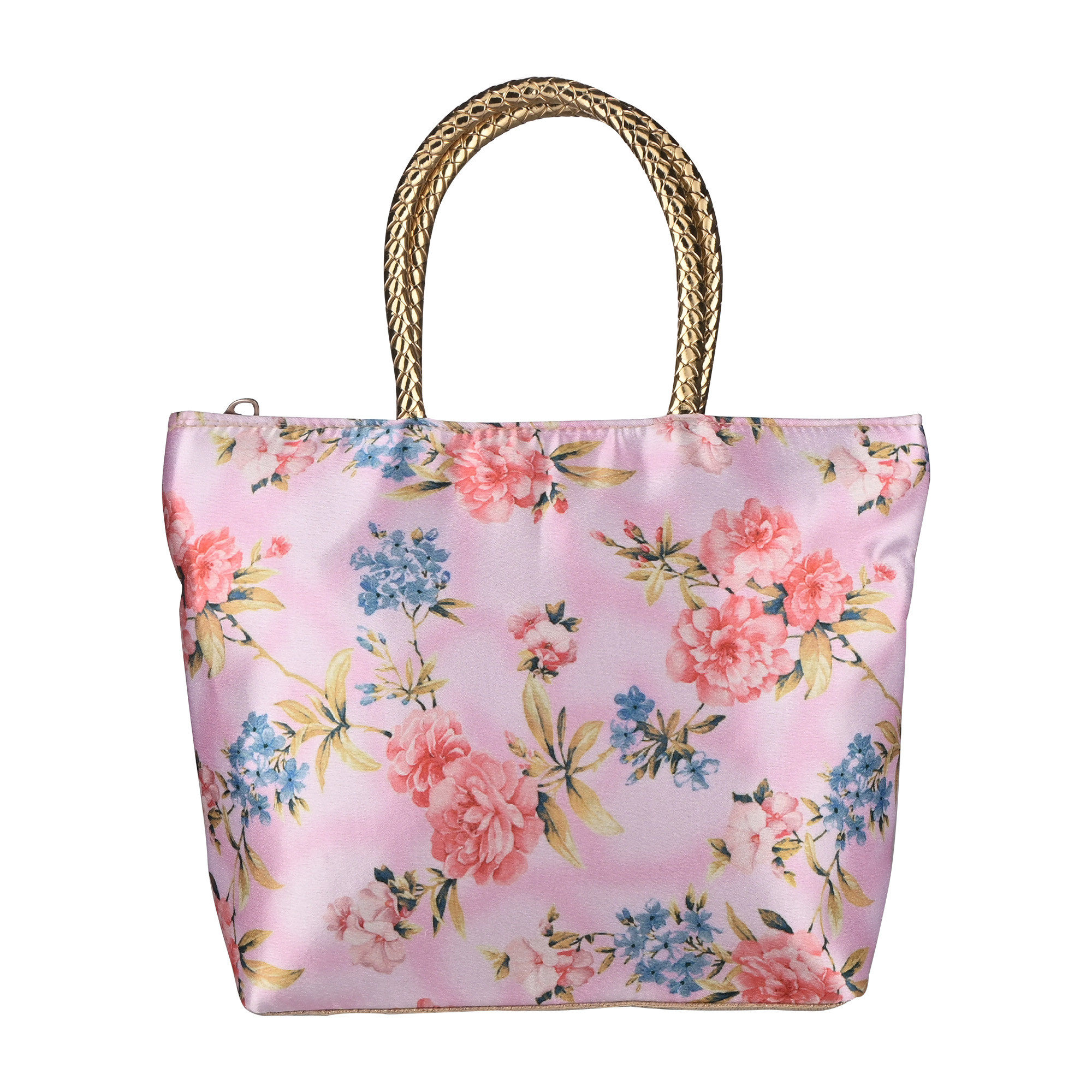 Kuber Industries Silk Small Hand Bags for Women Stylish with Handle  1 Outer Zip Pocket  Traditional Handheld Bags for Women  Ethnic Ladies Purse Handbag for Return Gifts  Pink