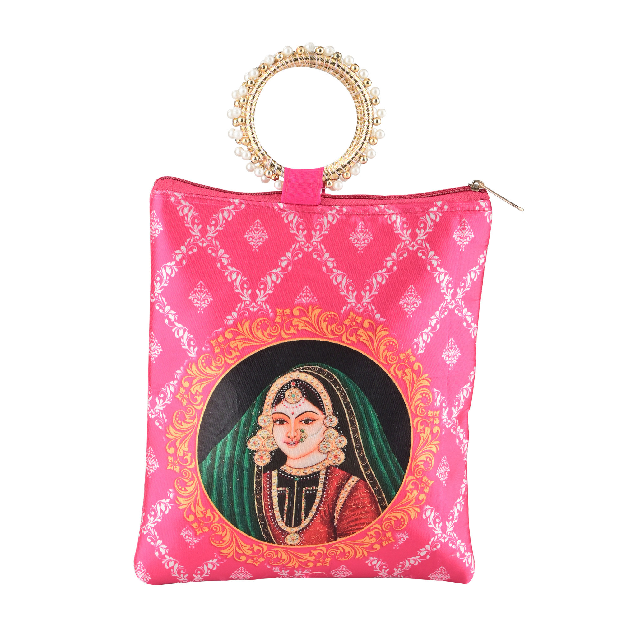 Kuber Industries Silk Small Hand Bags for Women Stylish with Zip  Handle  Traditional Handheld Bags for Women  Ethnic Ladies Purse Handbag for Return Gifts  Maharani Print - Rani