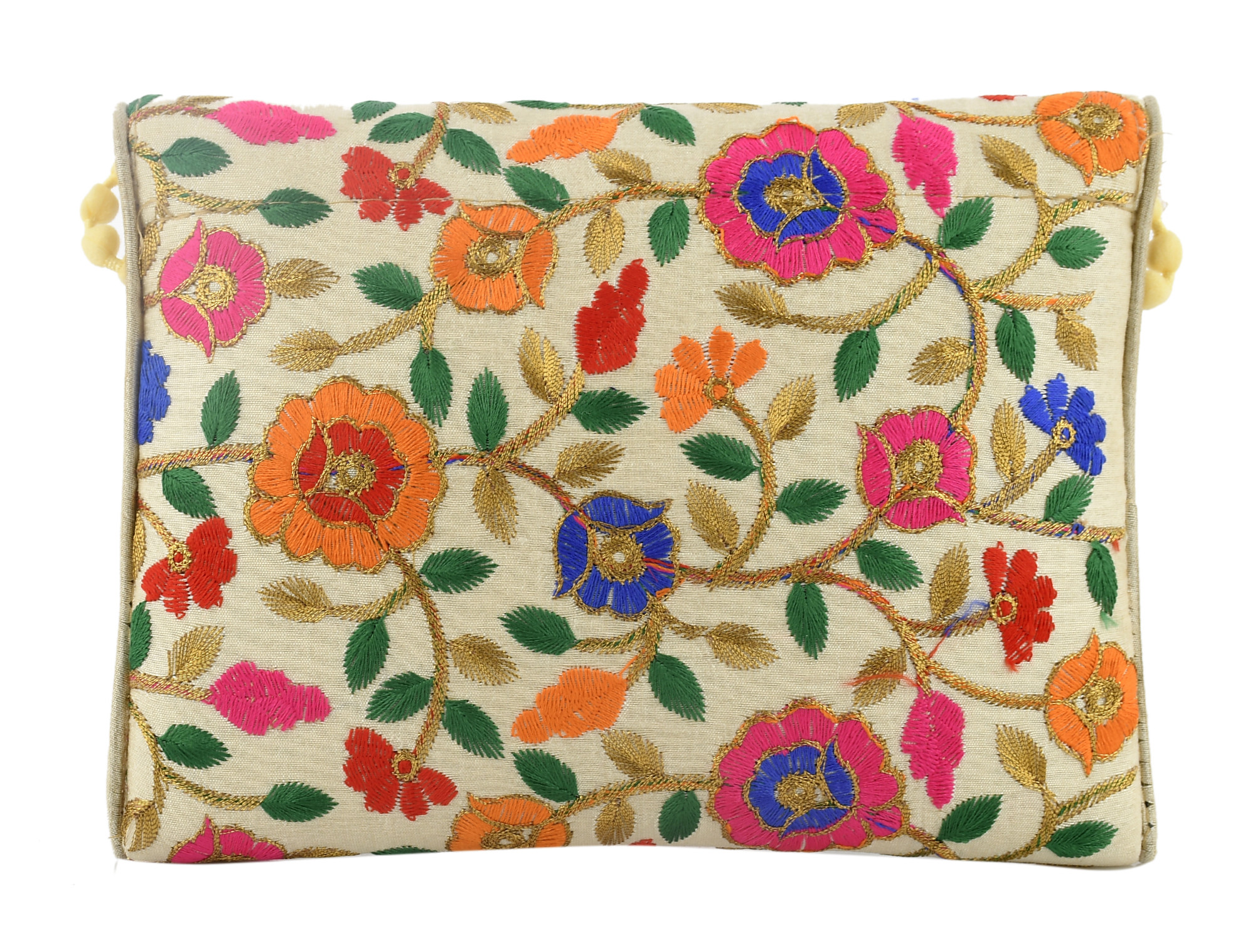 Kuber Industries Silk Traditional Embroidery Envelope Clutch/Hand Purse Bag For Women/Girls (Cream)-KUBMRT11845