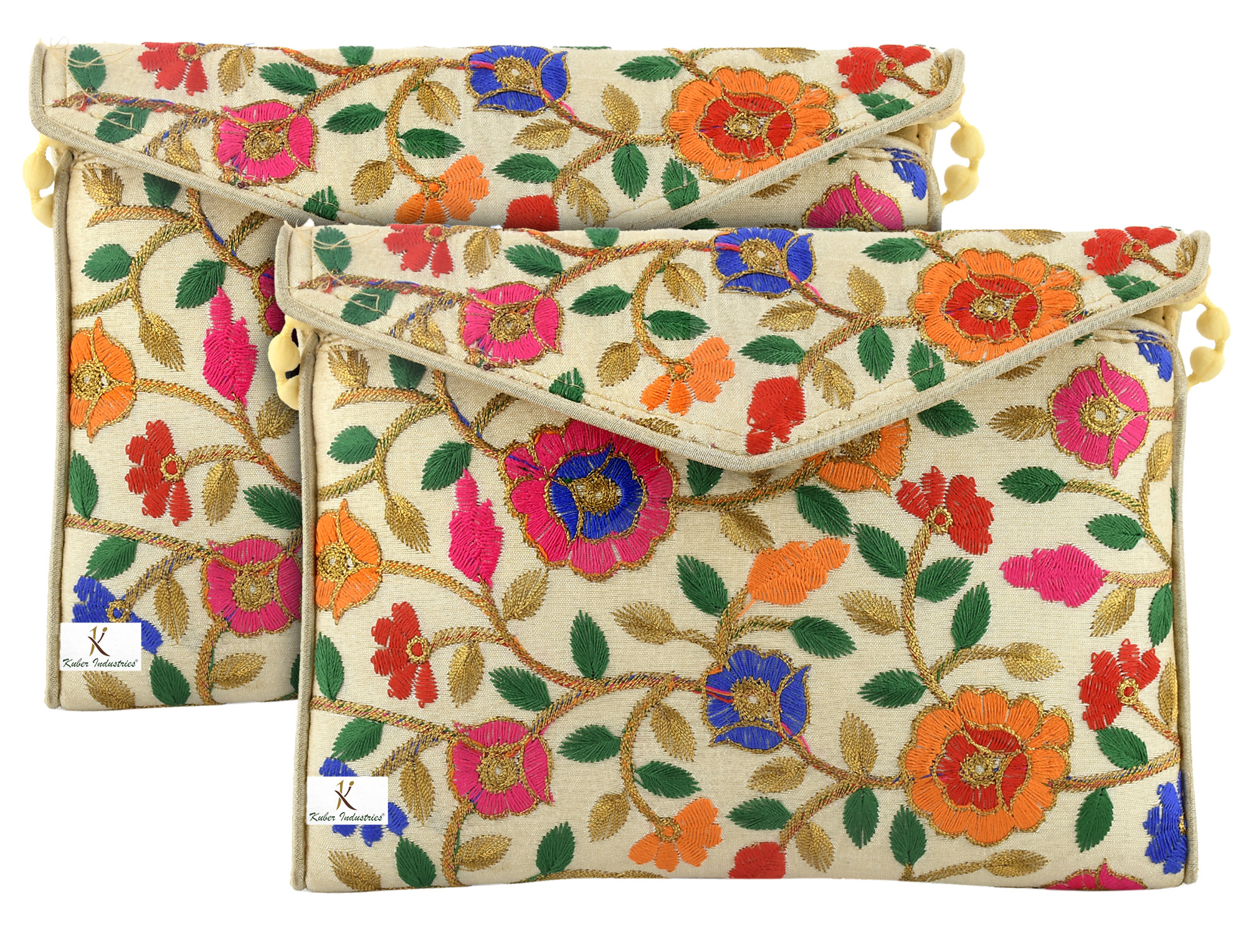 Kuber Industries Silk Traditional Embroidery Envelope Clutch/Hand Purse Bag For Women/Girls (Cream)-KUBMRT11845