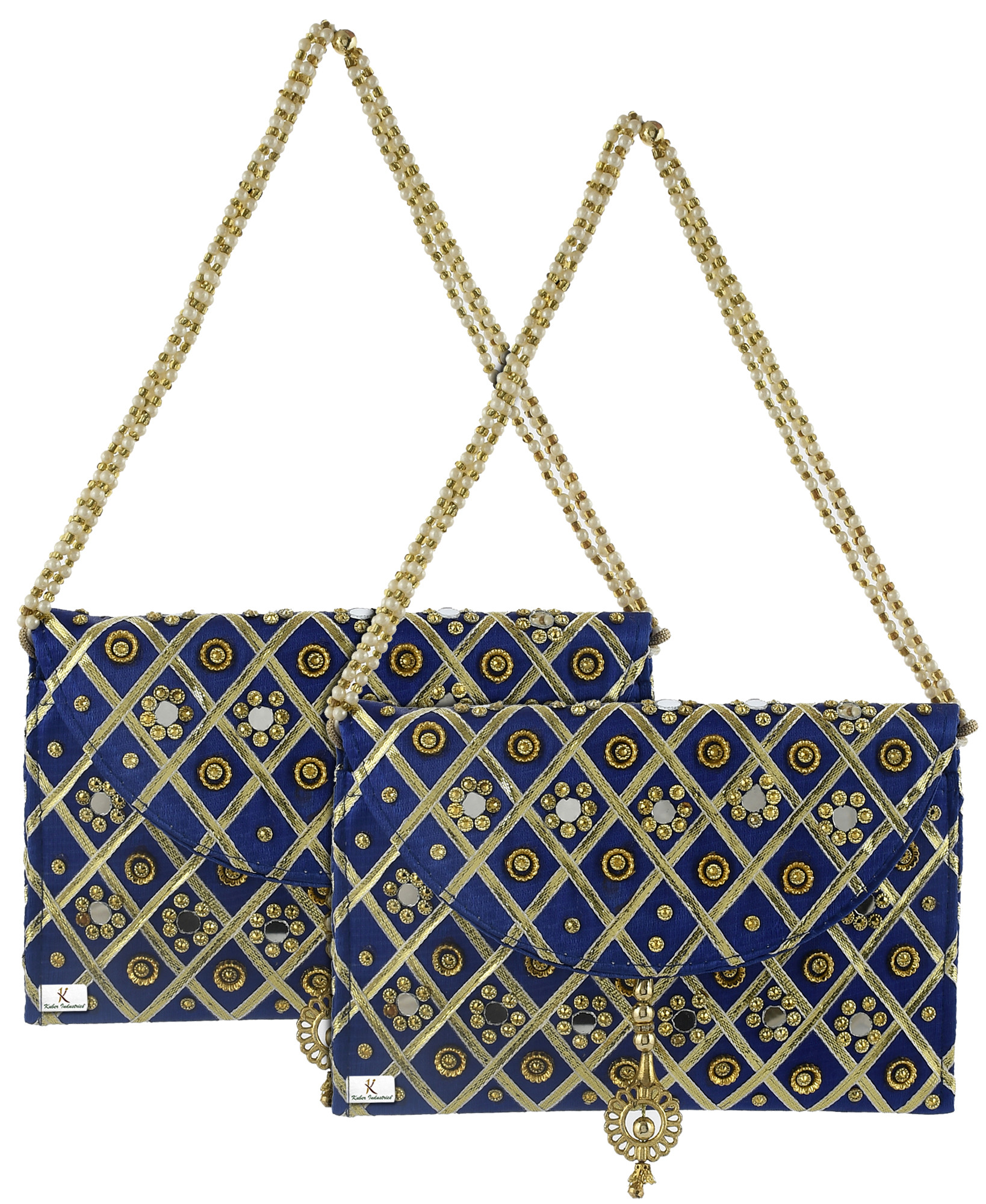 Kuber Industries Silk Traditional Mirror Work Envelope Clutch/Hand Purse Bag For Women/Girls (Blue)-KUBMRT11443