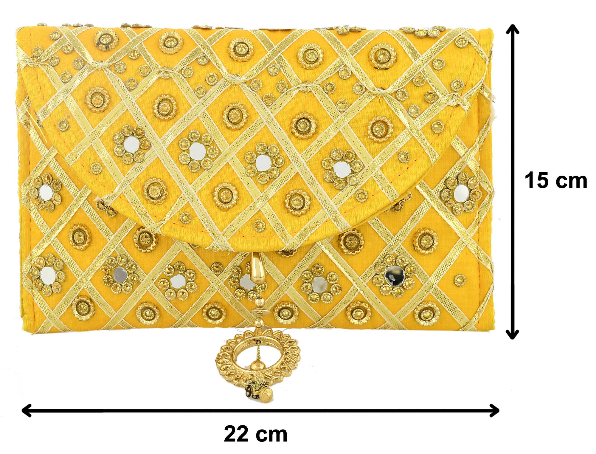 Kuber Industries Silk Traditional Mirror Work Envelope Clutch/Hand Purse Bag For Women/Girls (Gold)-KUBMRT11451