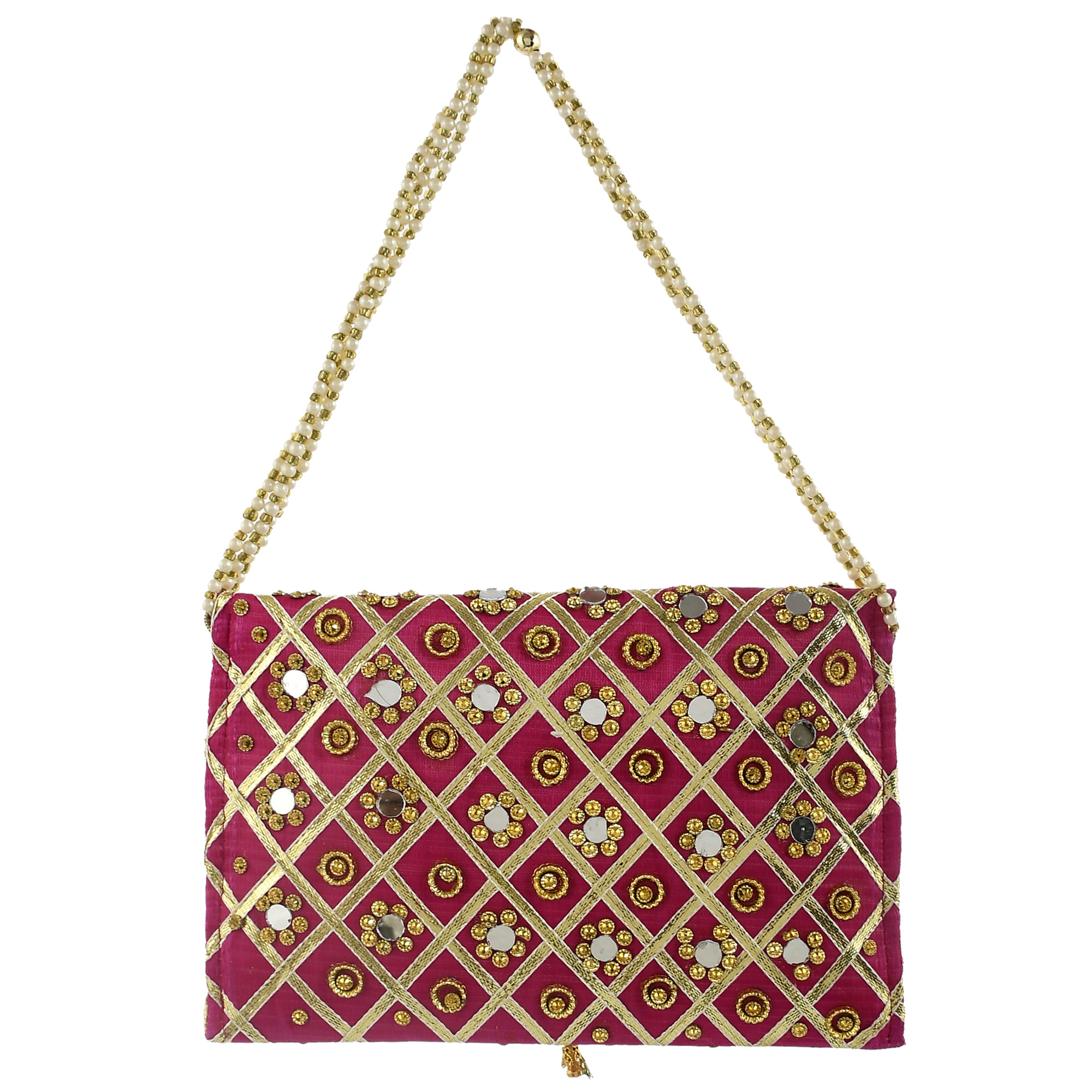 Kuber Industries Silk Traditional Mirror Work Envelope Clutch/Hand Purse Bag For Women/Girls (Pink)-KUBMRT11439