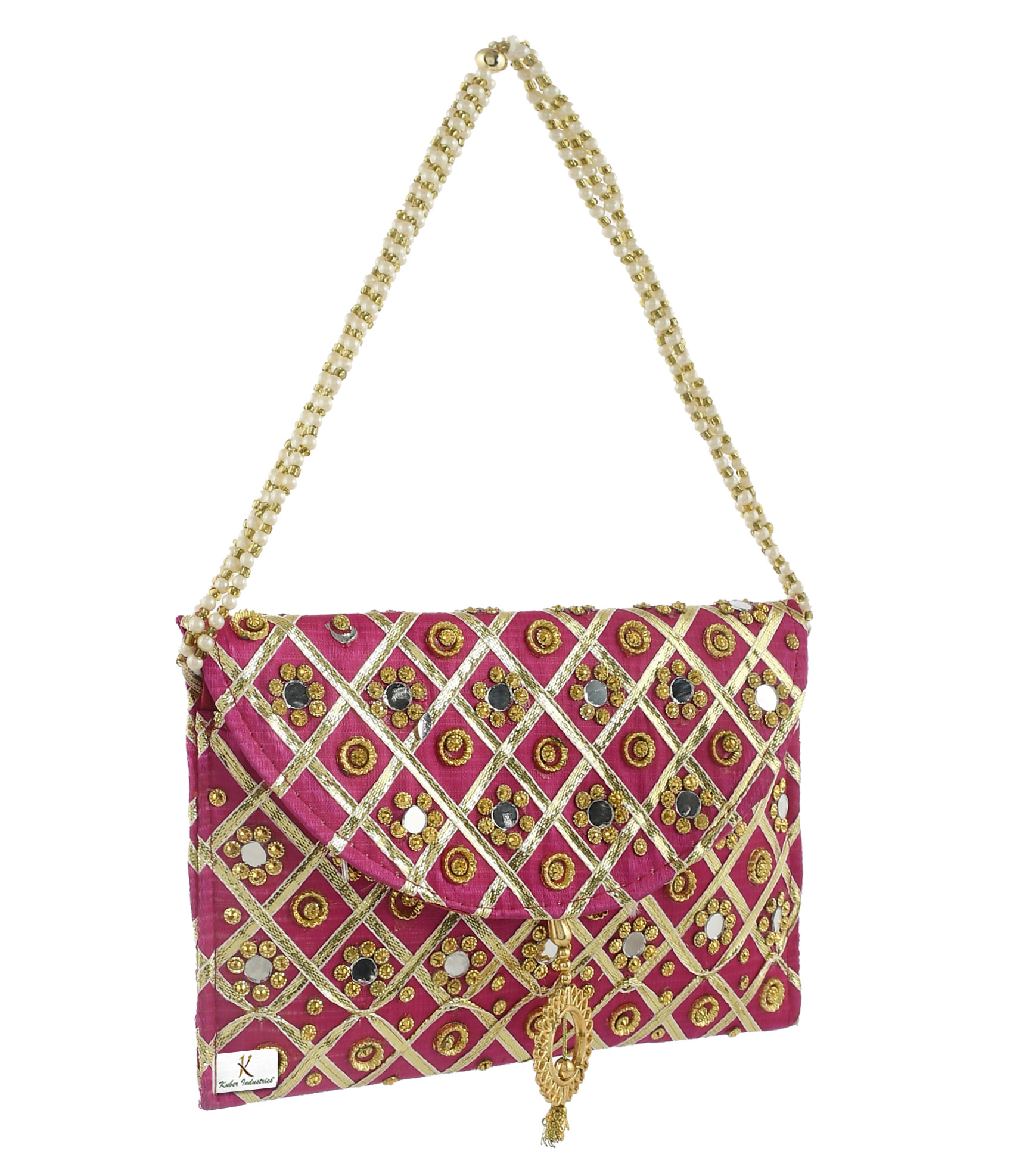 Kuber Industries Silk Traditional Mirror Work Envelope Clutch/Hand Purse Bag For Women/Girls (Pink)-KUBMRT11439