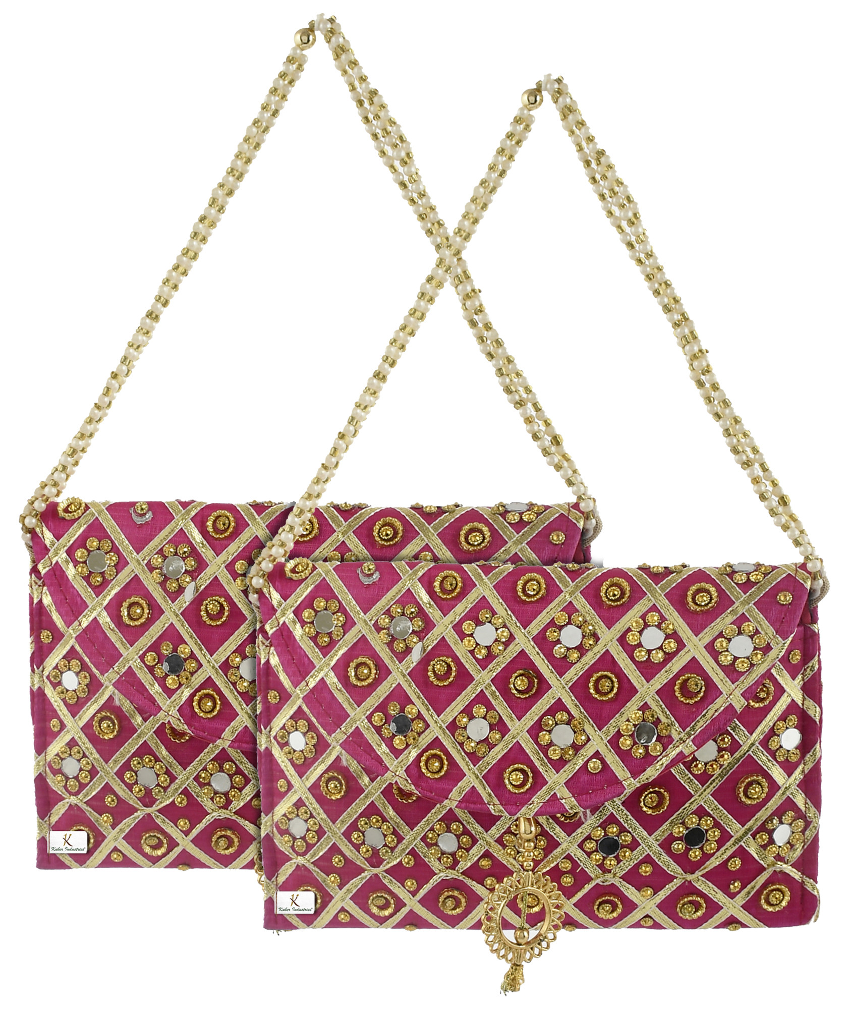 Kuber Industries Silk Traditional Mirror Work Envelope Clutch/Hand Purse Bag For Women/Girls (Pink)-KUBMRT11439