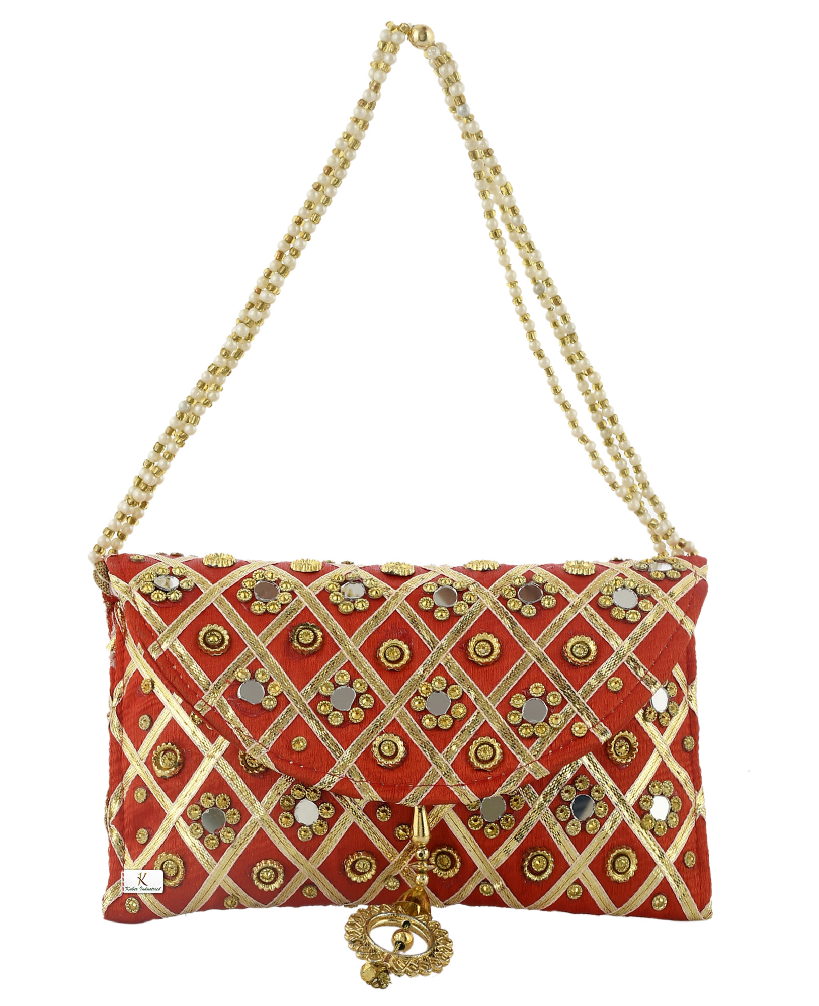 Kuber Industries Silk Traditional Mirror Work Envelope Clutch/Hand Purse Bag For Women/Girls (Red)-KUBMRT11447