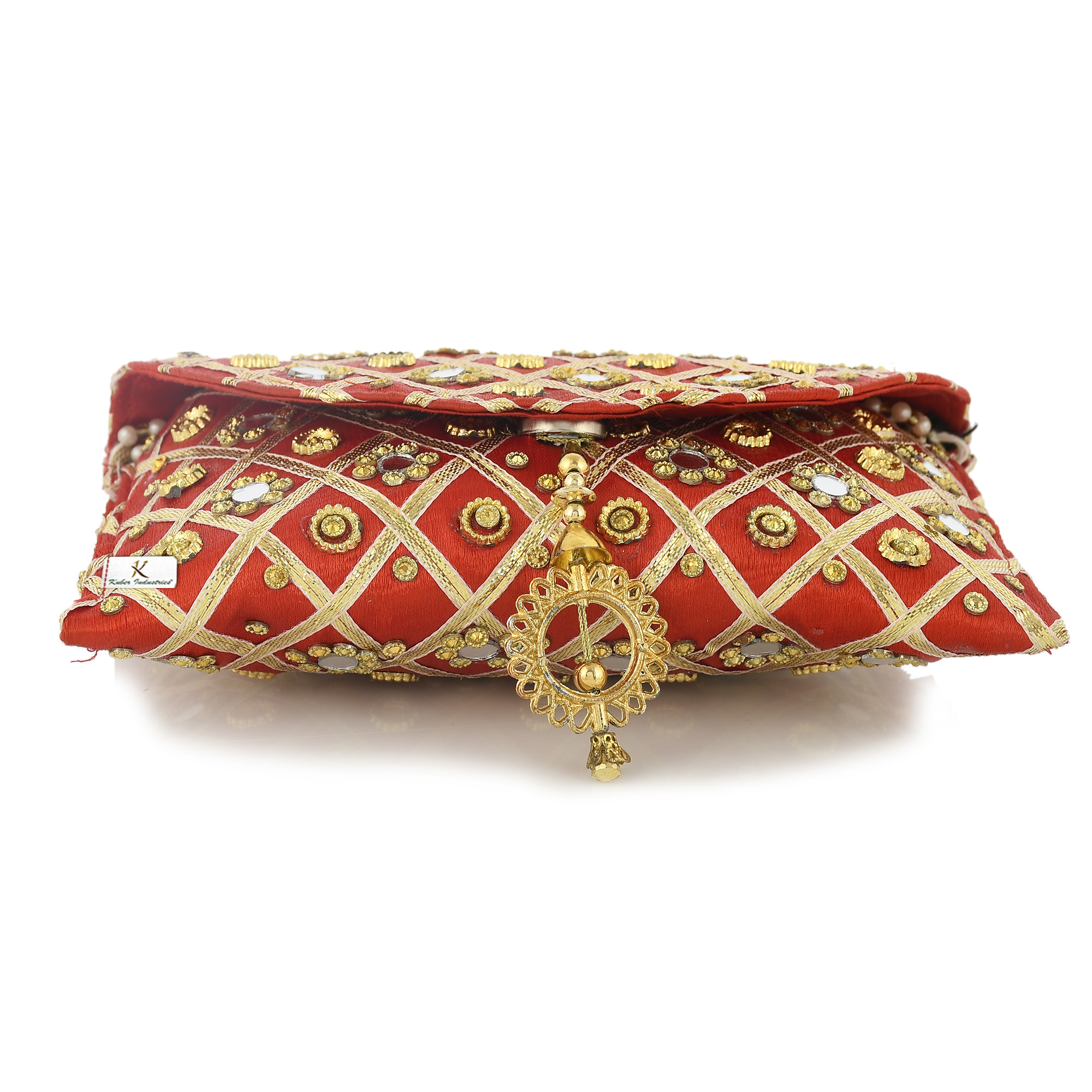 Kuber Industries Silk Traditional Mirror Work Envelope Clutch/Hand Purse Bag For Women/Girls (Red)-KUBMRT11447