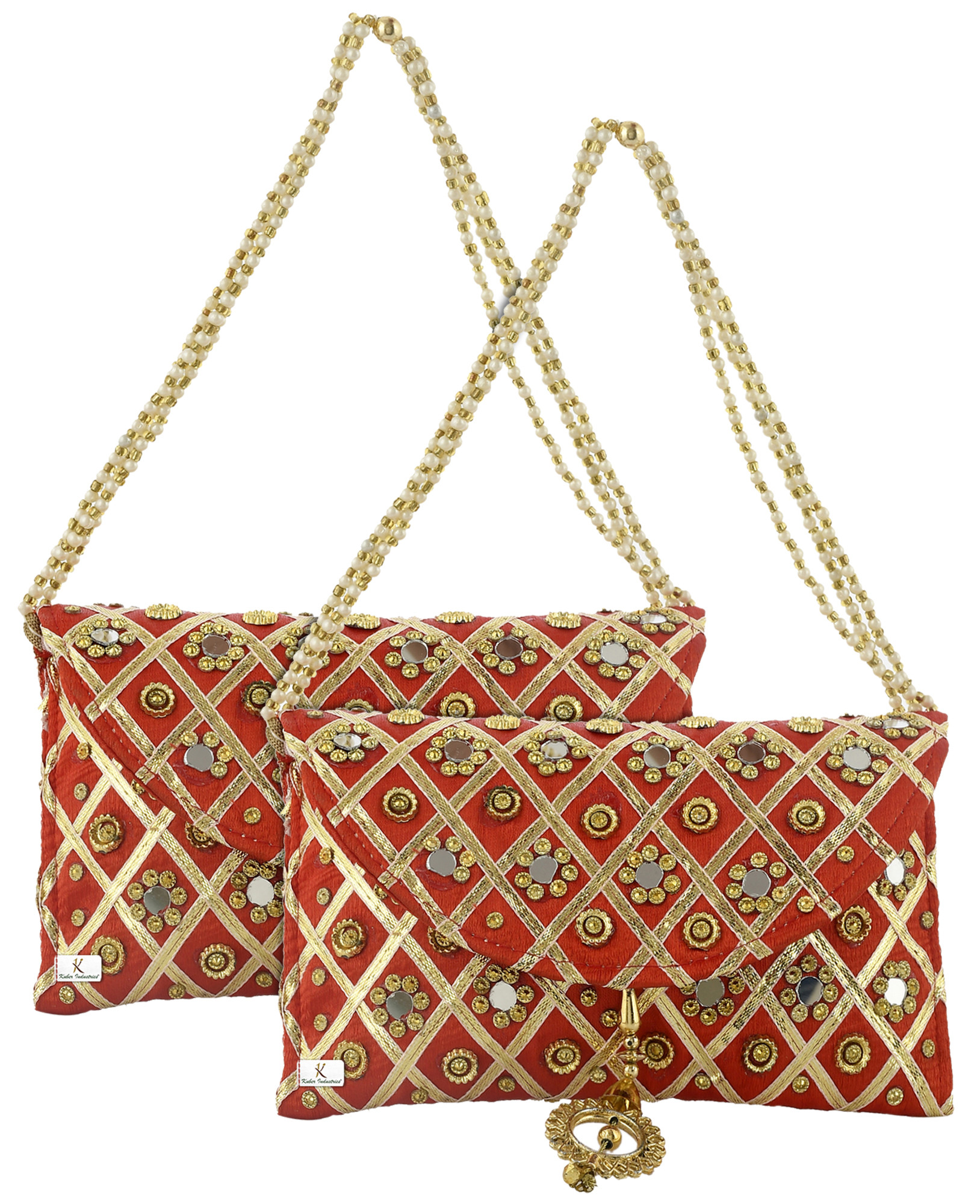 Kuber Industries Silk Traditional Mirror Work Envelope Clutch/Hand Purse Bag For Women/Girls (Red)-KUBMRT11447