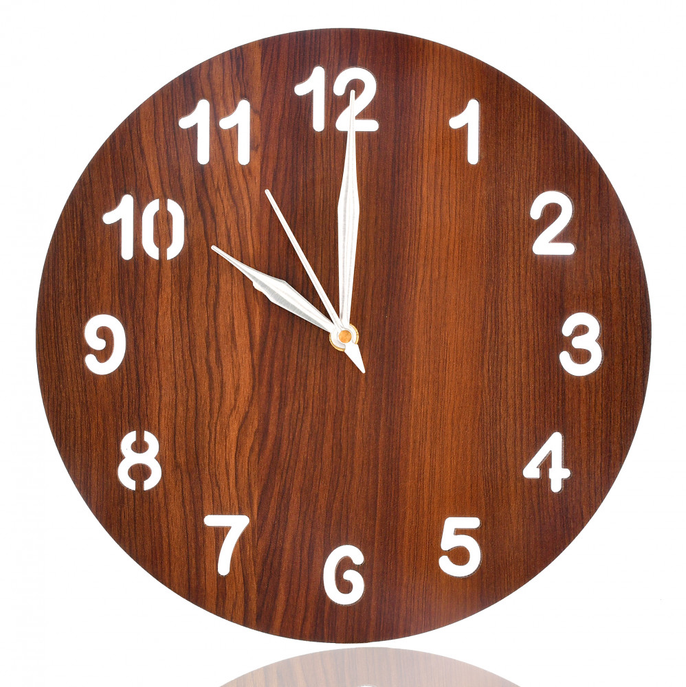 Kuber Industries Simple Numerial Round Shaped Wooden 10&quot; Wall Clock (Brown)