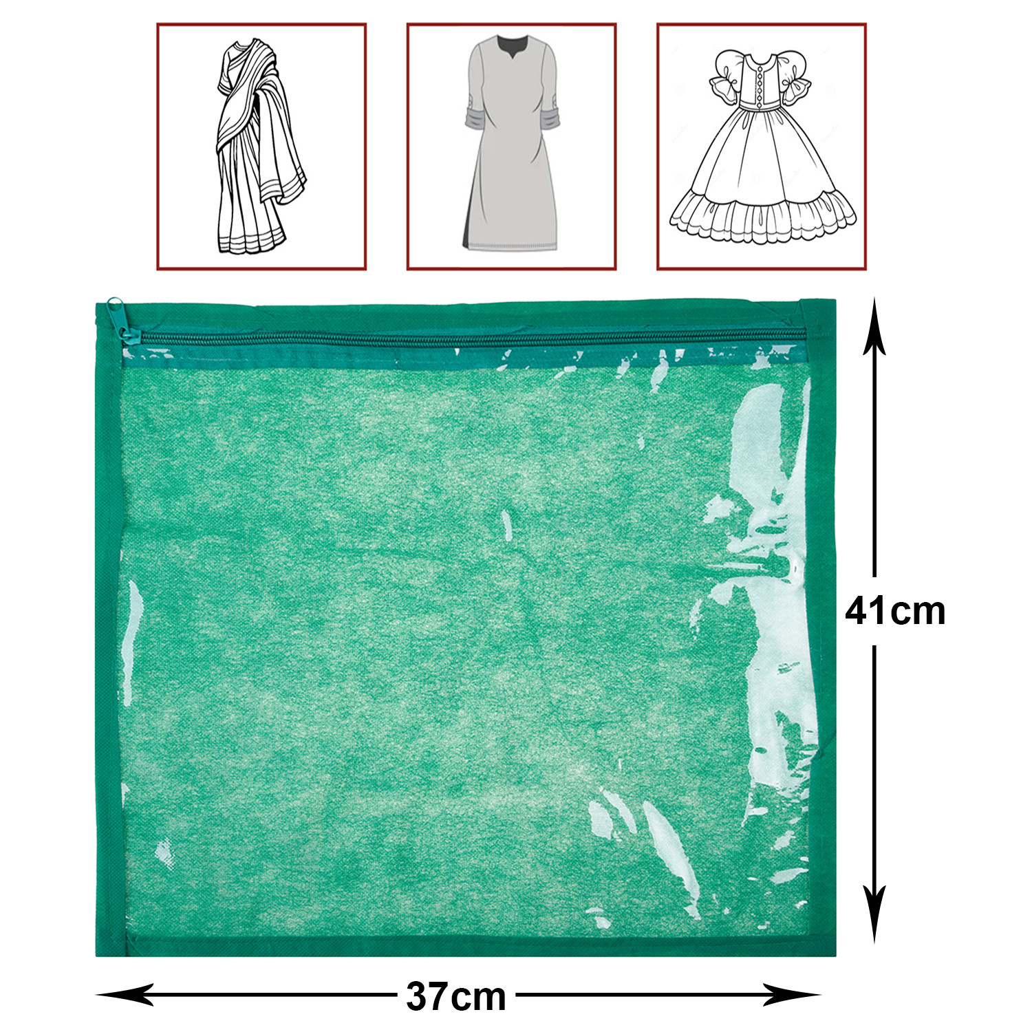 Kuber Industries Single Packing Saree Cover | Non-Woven Foldable Wardrobe Organizer | Clothes Storage Bag with Top Transparent | Green