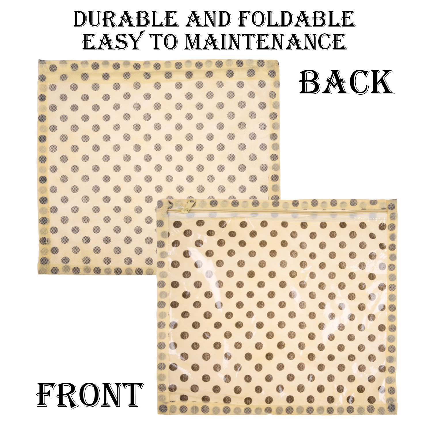 Kuber Industries Single Packing Saree Cover | Non Woven Polka Dot Wardrobe Organizer | Clothes Storage Bag with Top Transparent | Ivory