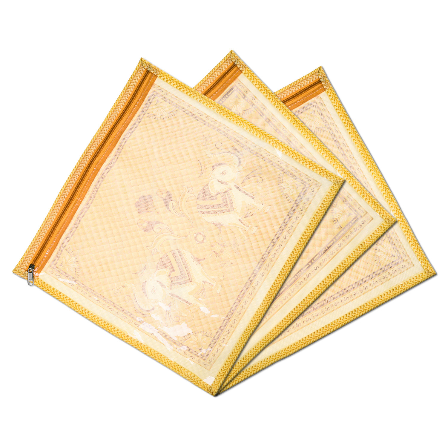 Kuber Industries Single Packing Saree Cover|Non-Woven Elephant Print Storage Cover|Foldable Transparent Top Wardrobe Storage Bag (Cream)
