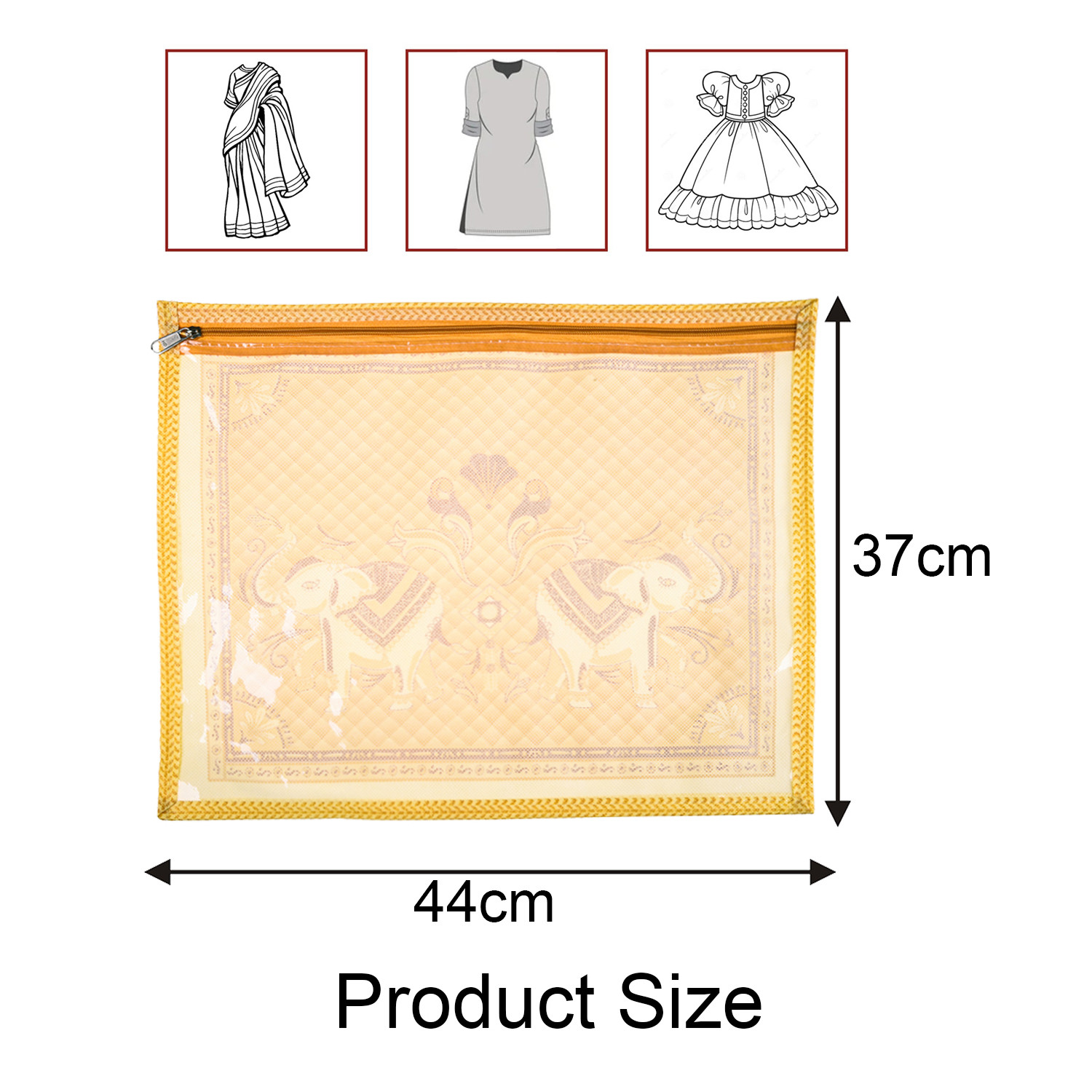 Kuber Industries Single Packing Saree Cover|Non-Woven Elephant Print Storage Cover|Foldable Transparent Top Wardrobe Storage Bag (Cream)