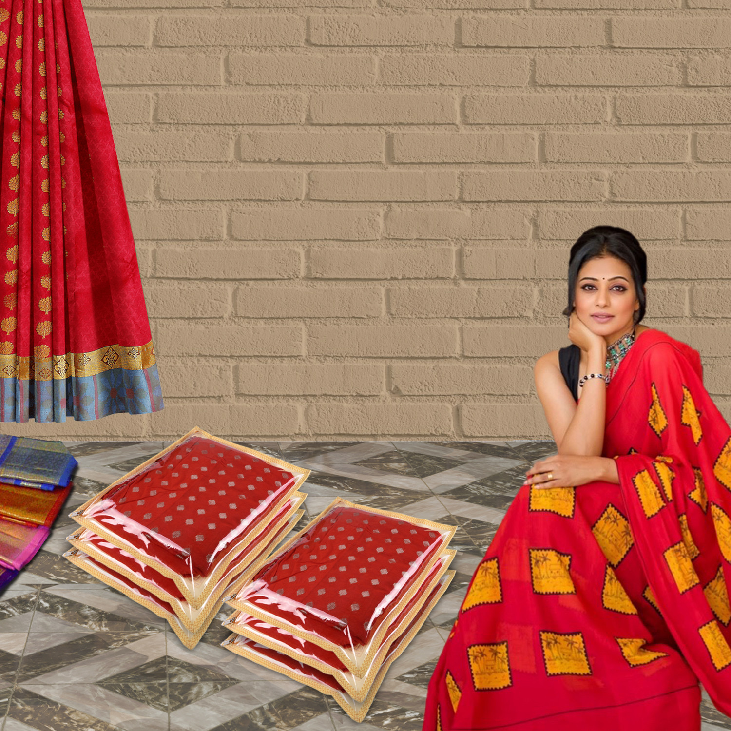 Kuber Industries Single Packing Saree Cover|Non-Woven Elephant Print Storage Cover|Foldable Transparent Top Wardrobe Storage Bag (Cream)