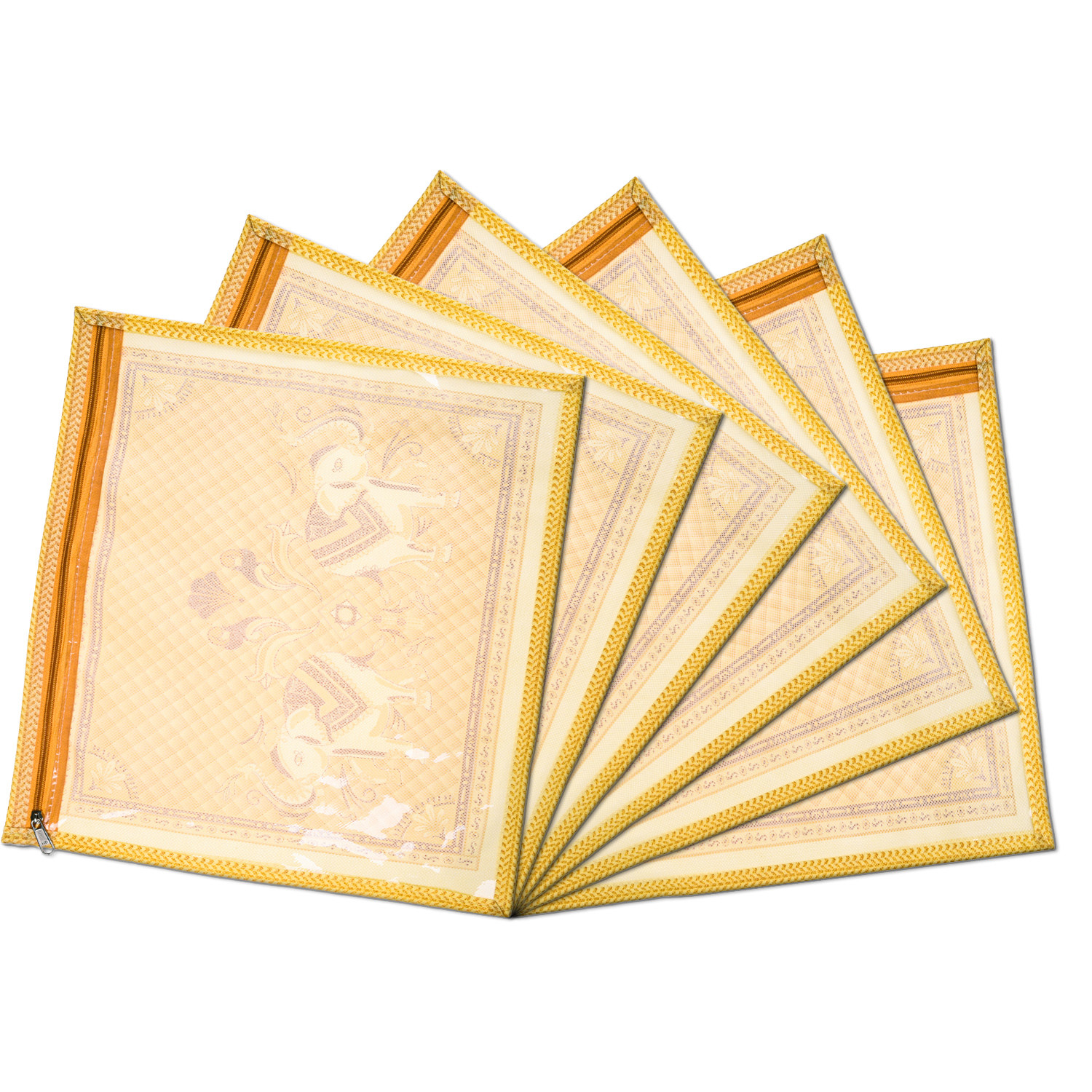 Kuber Industries Single Packing Saree Cover|Non-Woven Elephant Print Storage Cover|Foldable Transparent Top Wardrobe Storage Bag (Cream)