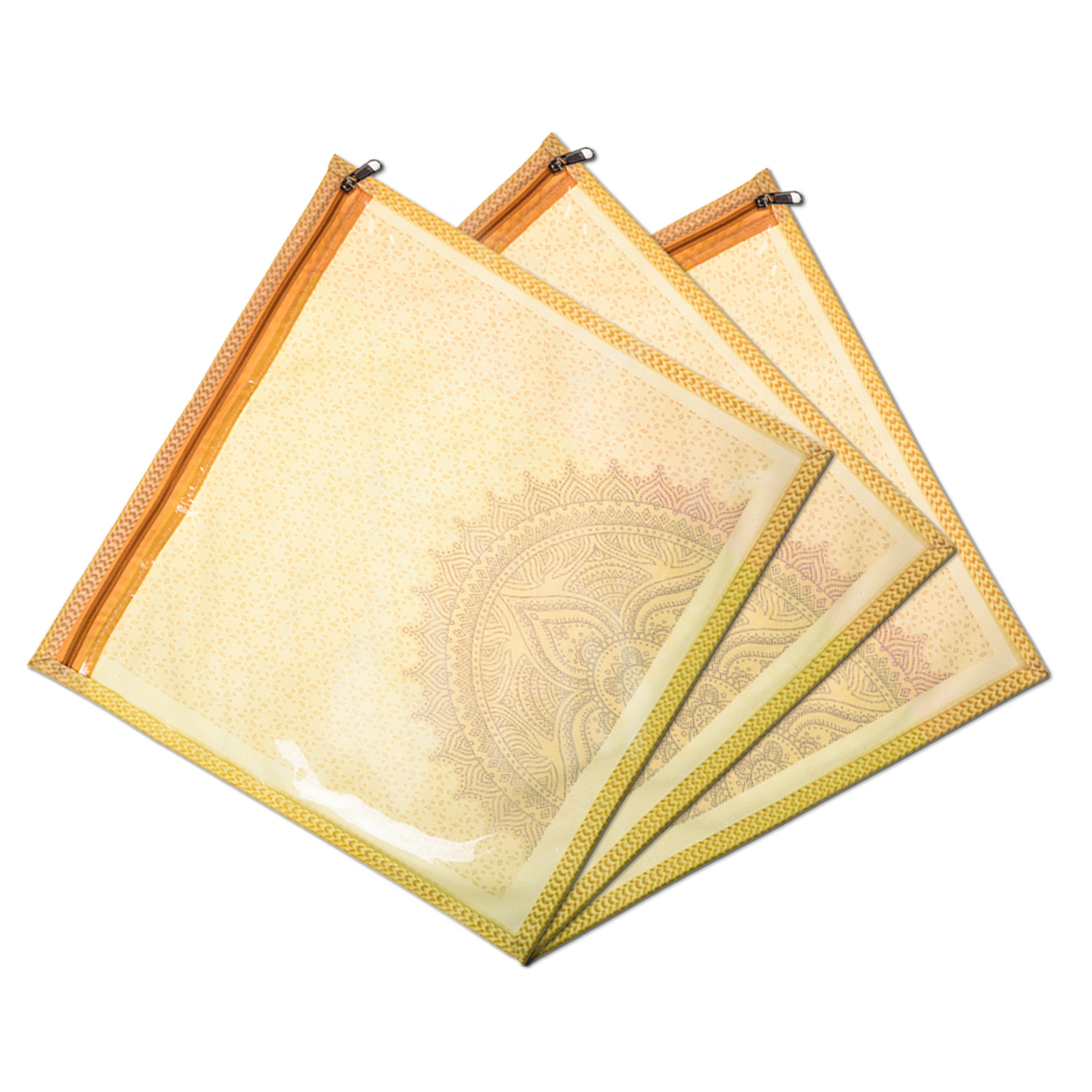 Kuber Industries Single Packing Saree Cover|Non-Woven Rangoli Print Storage Cover|Foldable Transparent Top Wardrobe Storage Bag (Cream)