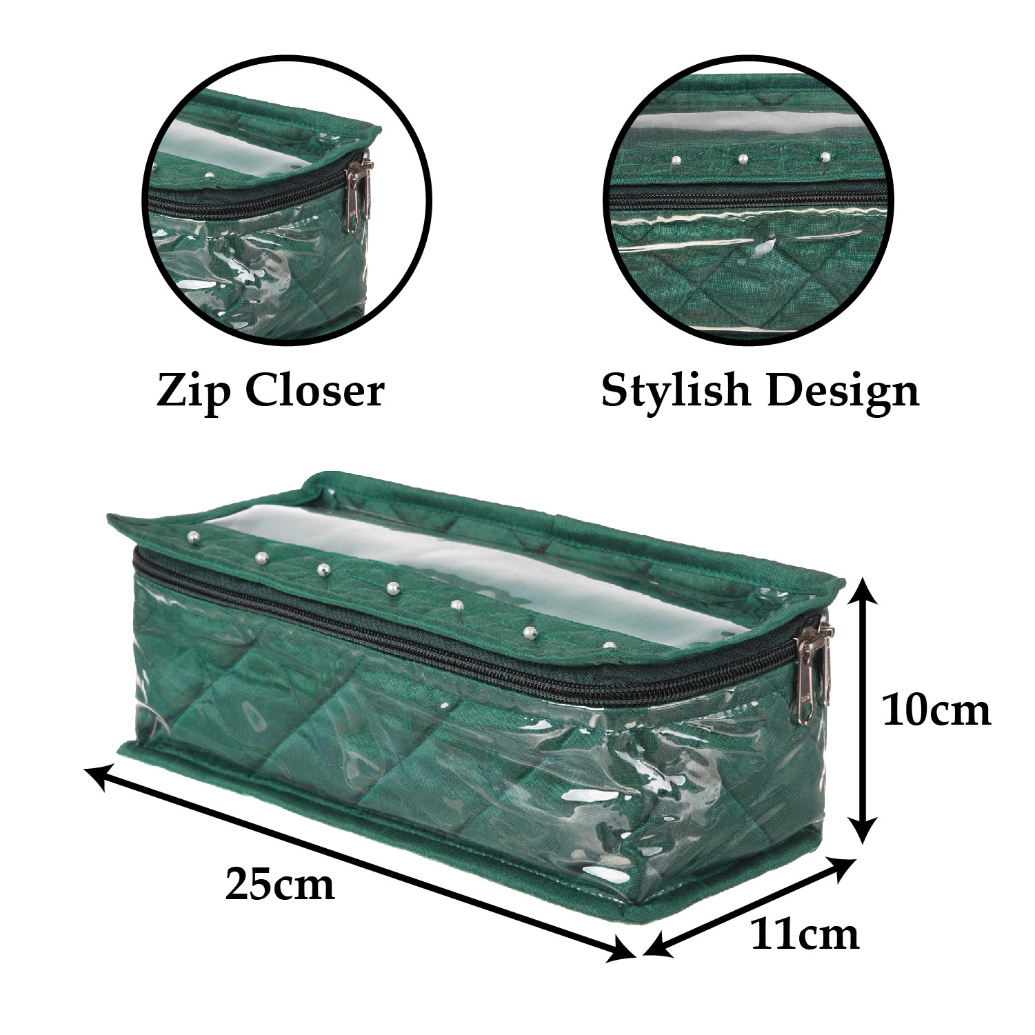 Kuber Industries Single Rod Bangle Box | Dupin Silk Fabric Transparent Top Chudi Organizer | Travelling Bracelets Organizer for Woman with Beads | Green